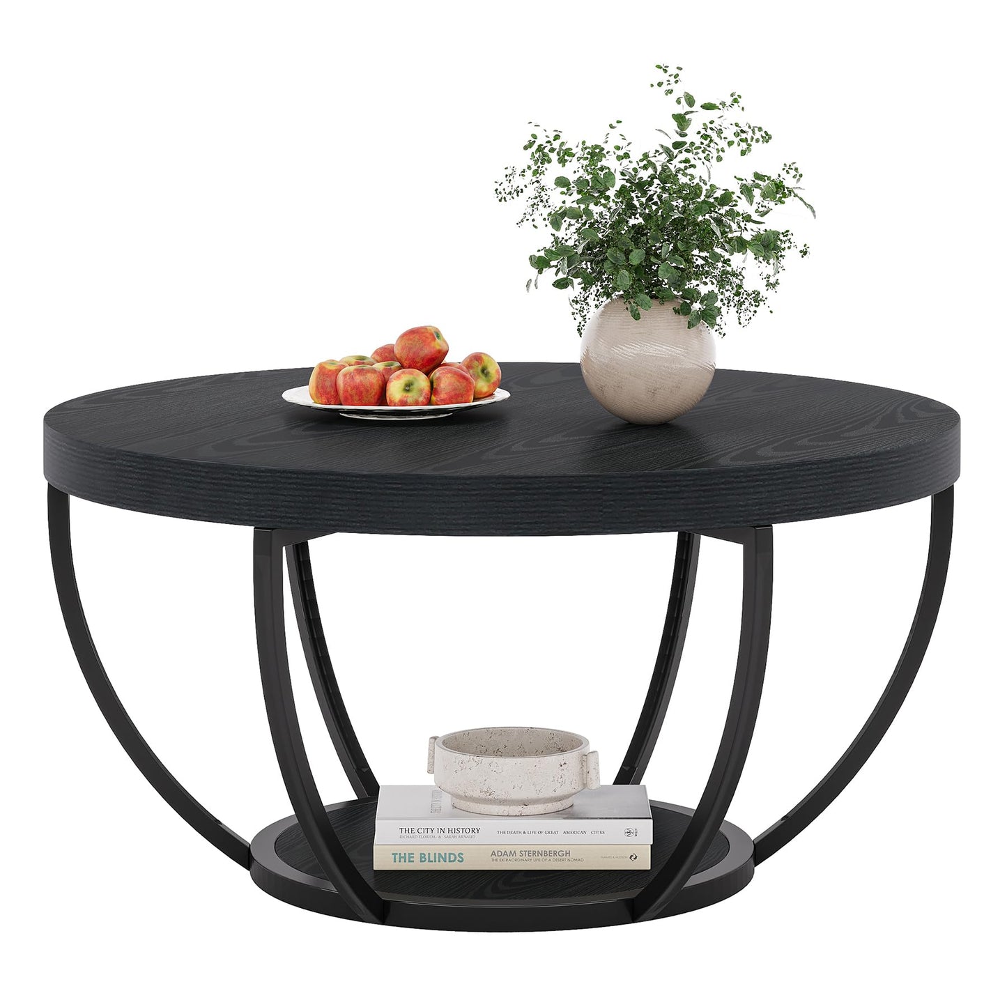 Tribesigns Round Coffee Table, 31.7" Wooden 2-Tier Circle Coffee Table with Storage Shelves, Modern Accent Cocktail Table Center Table for Living Room, Grey