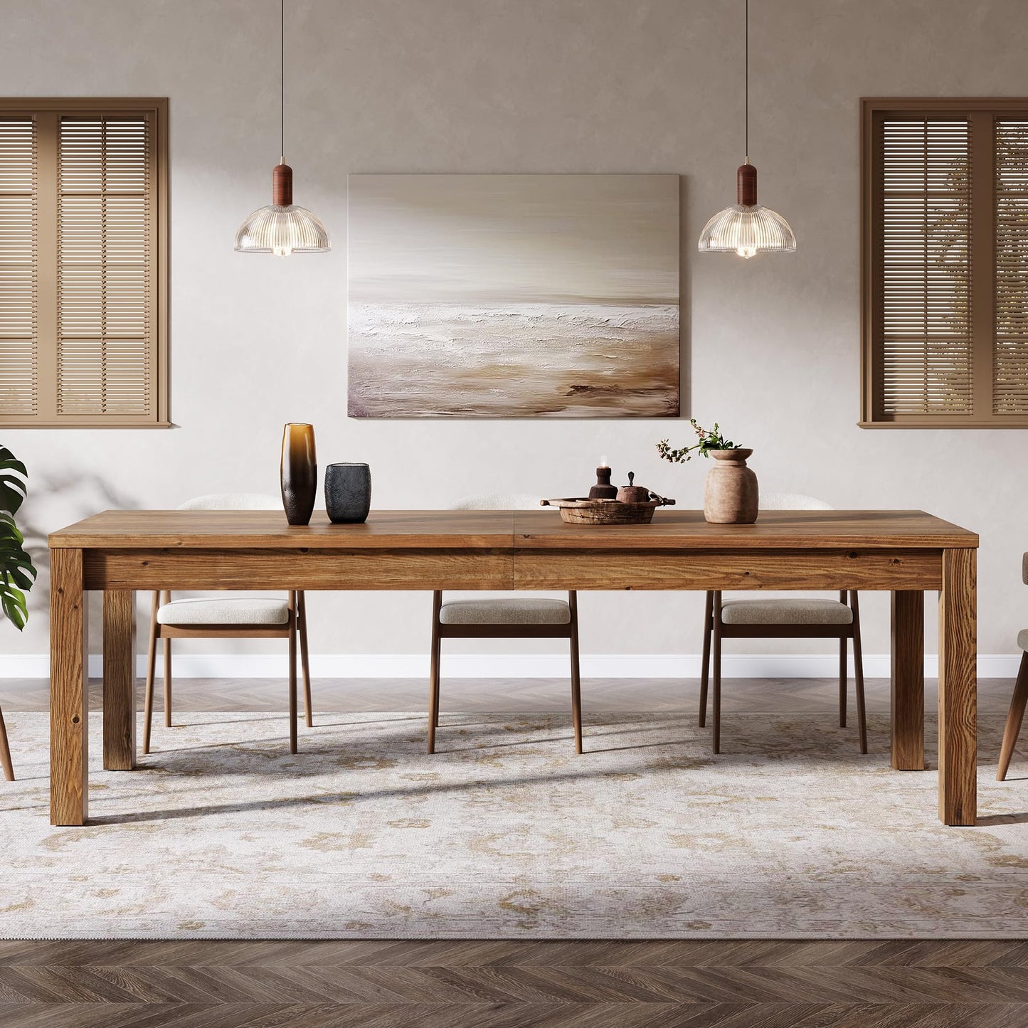 78.7" Large Dining Table for 6 8 10, Solid Wood Rustic Kitchen Table, Modern Farmhouse Rectangular Dining Desk for Kitchen, Living Room, Wood Brown