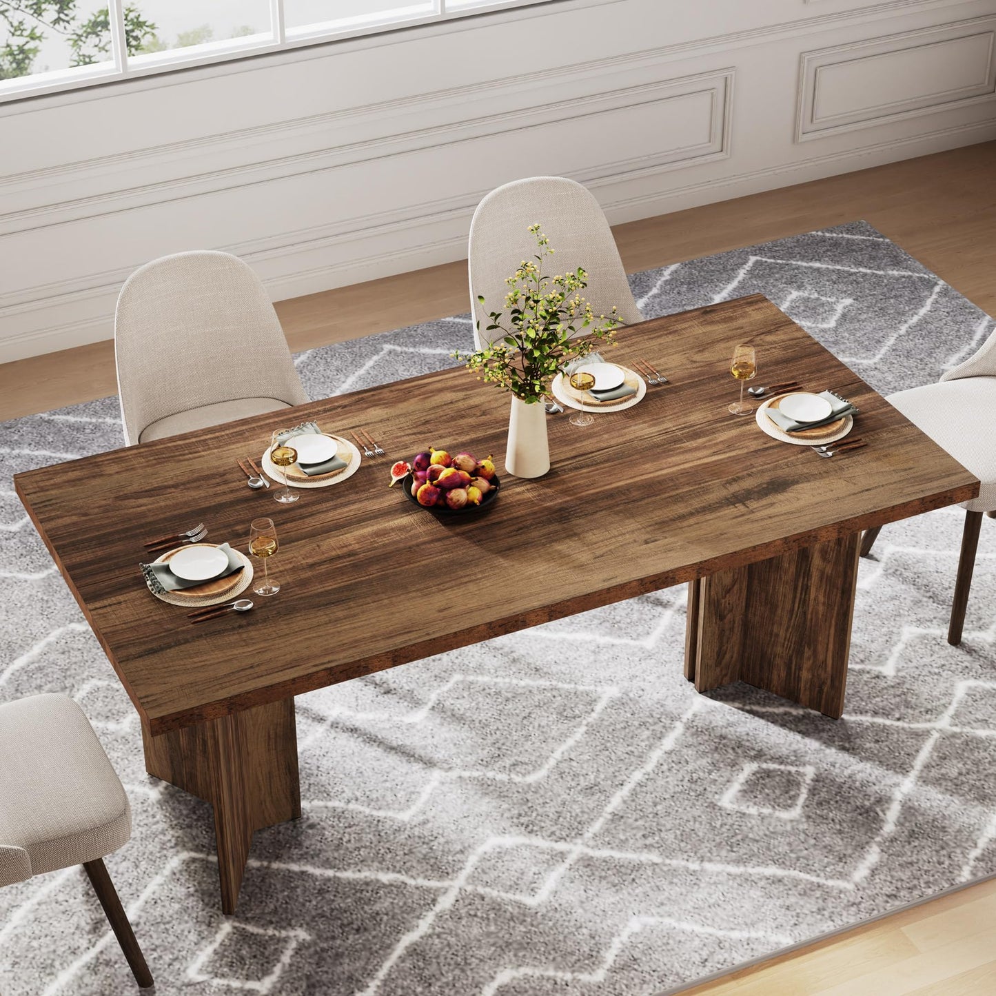 Tribesigns 63-inch Dining Table for 4-6, Farmhouse Kitchen Table with Large Tabletop, Rectangular Dinner Eating Table for Dining Room, Living Room, Kitchen
