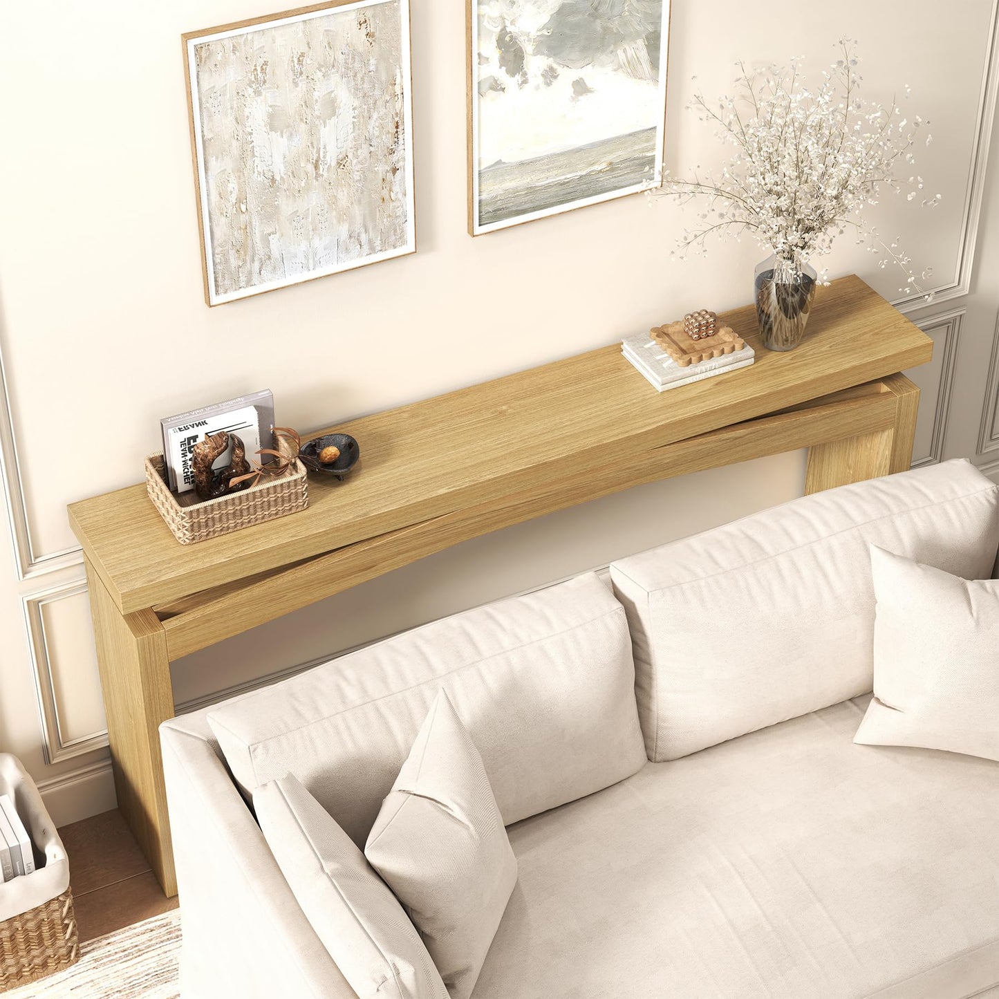 Epecoya Console Tables for Entryway 63-Inch, Wooden Sofa Tables Narrow Long Behind Couch Farmhouse, Modern Entryway Tables Rectangular for Entrance, Home, Living Room, Natural Brown