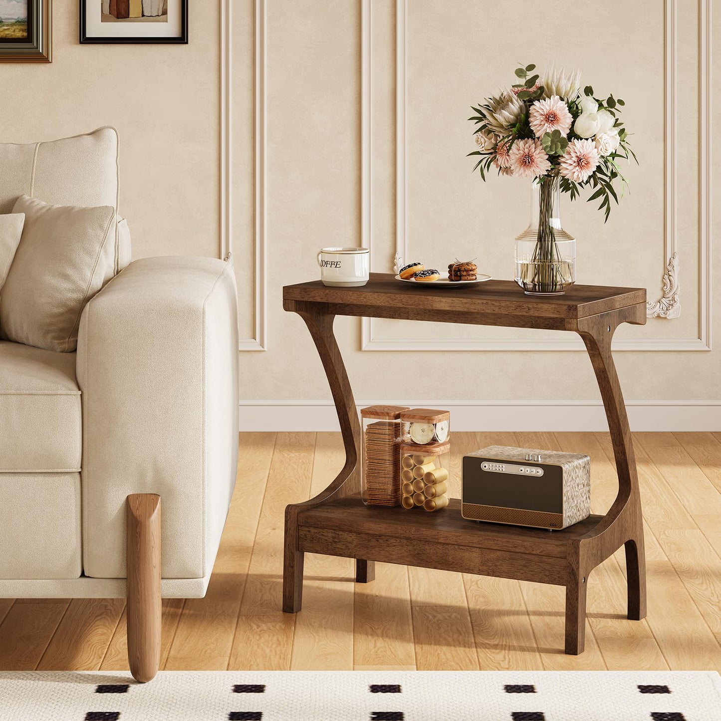 Solid Wood End Table with Storage Shelf, Small Accent Table for Living Room, Bedroom, or Office, Easy Assembly, Compact Side Table for Tight Spaces