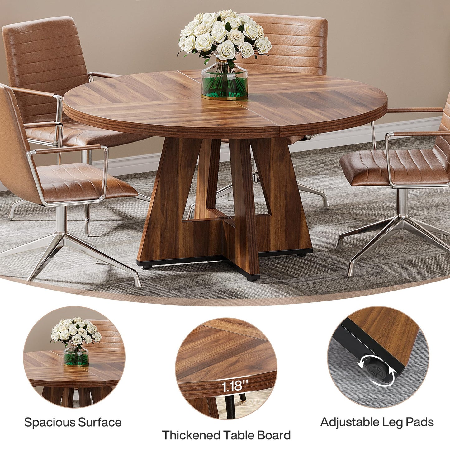 Tribesigns 47-Inch Round Conference Table for 4-6 People, Wooden Meeting Room Table with Thicken Tabletop and Wood Base (Grey)