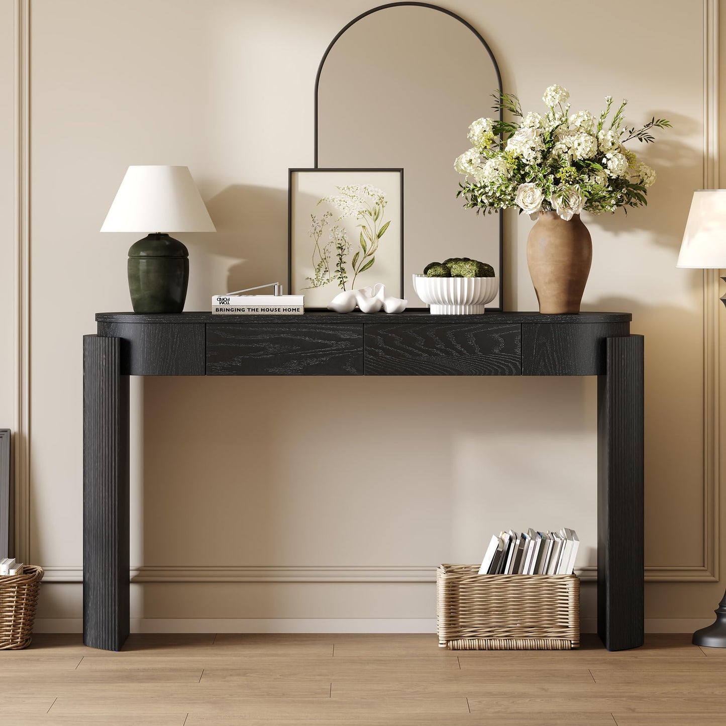 LKTART Solid Wood Console Table Sofa Tables with Drawers and Shelves Small Entryway Table for Living Room,Behind the Couch Table,Foyer(42" Espresso)