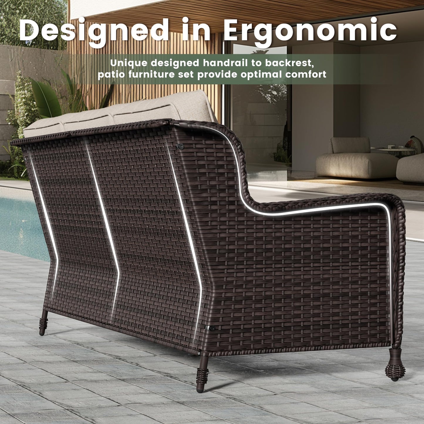 Wicker Patio Loveseat, All-Weather Rattan 2-Seat Sofa with Cushions, Outdoor Patio Furniture Set for Patio, Balcony, Backyard, Deck, Poolside