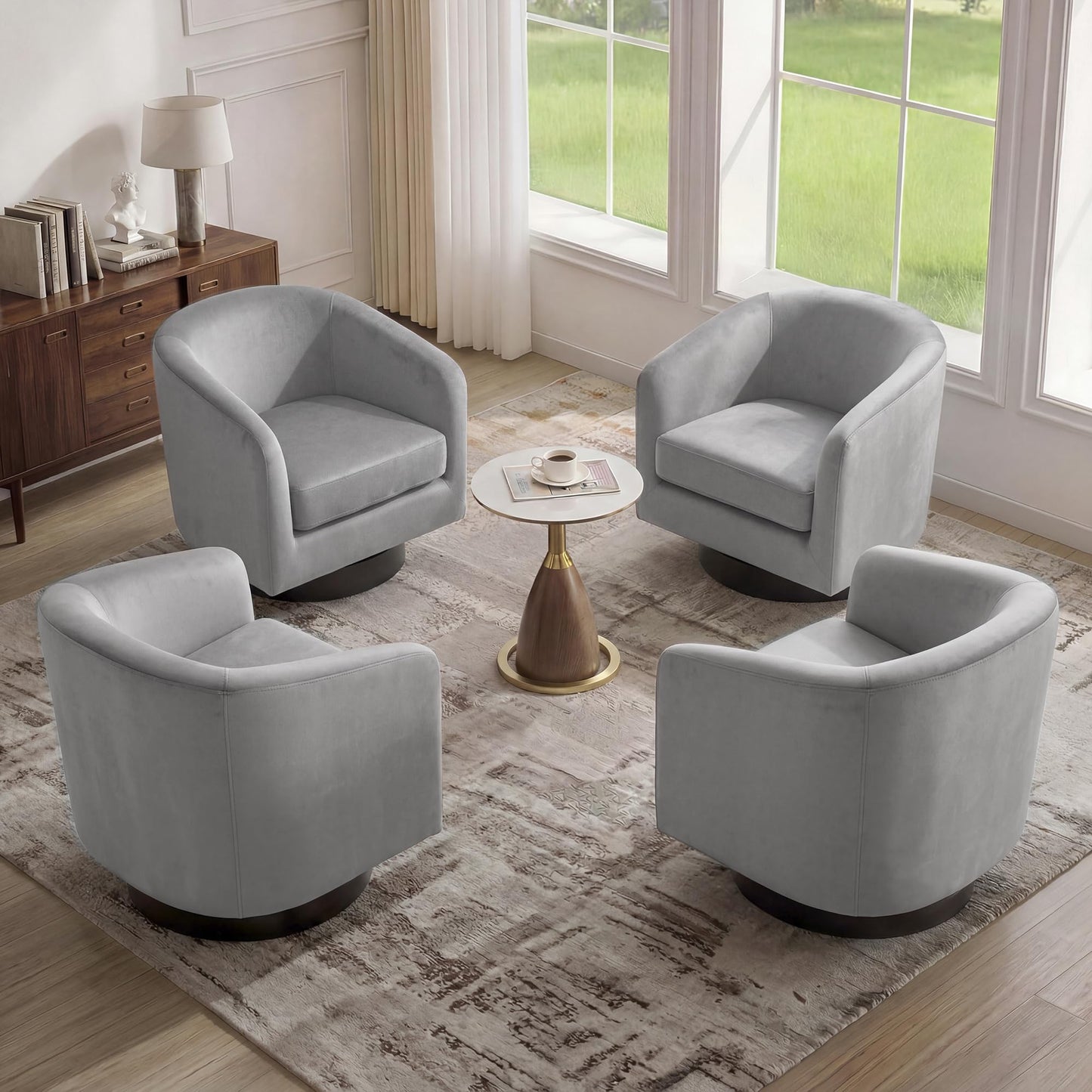 Swivel Barrel Chairs Set of 2, 31" W Modern Faux Leather Round Swivel Accent Chair for Living Room, 360° Rotation Upholstered Armchair Club Chair for Bedroom, Reading Room, Office (Brown)