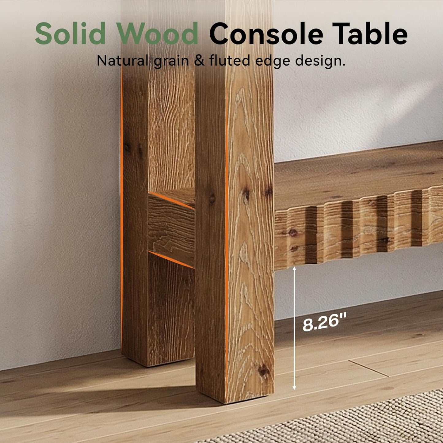 Solid Wood Console Table, 63" Farmhouse Wooden Entryway Table with Fluted Deign, 2-Tier Rectangular Narrow Sofa Table Behind Couch for Entryway, Hallway, Living Room, Rustic Brown