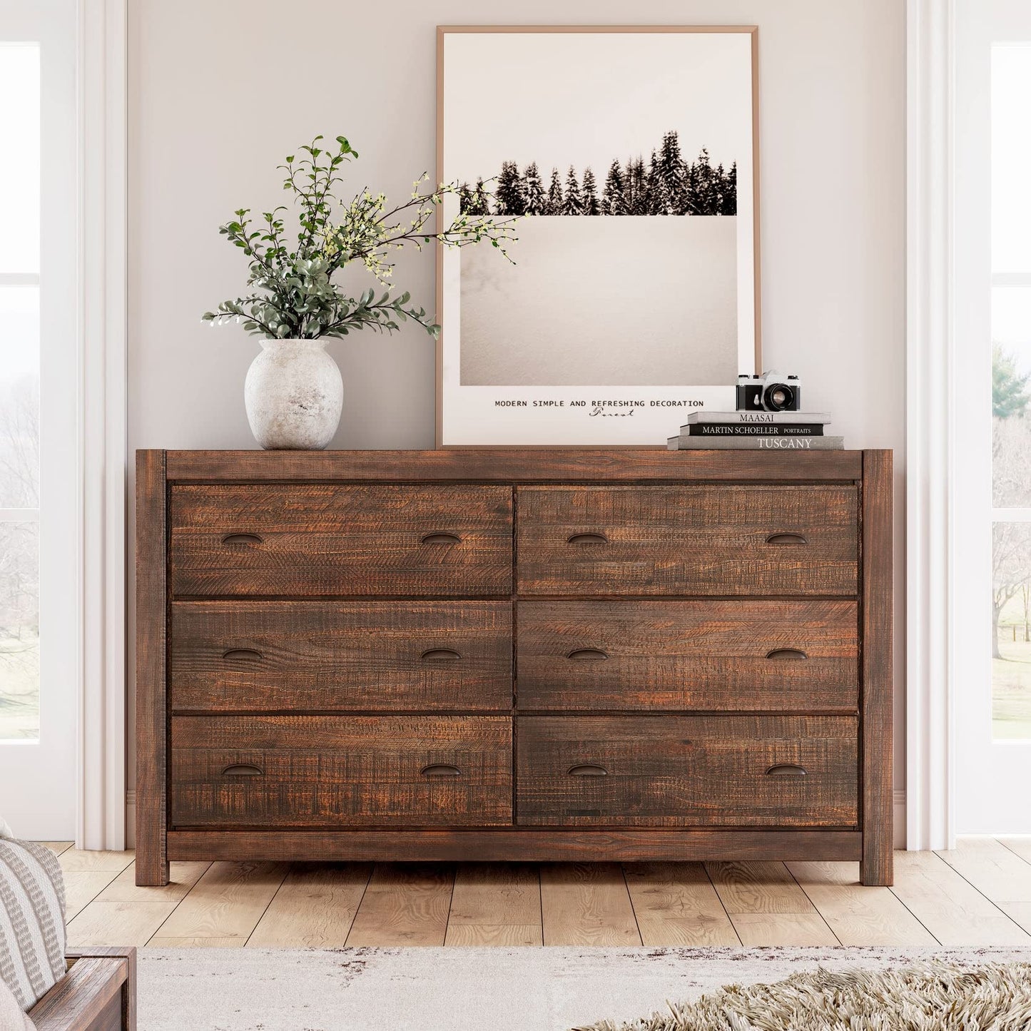 Grain Wood Furniture Montauk 6-Drawer Dresser, Solid Wood with a Farmhouse Black Finish