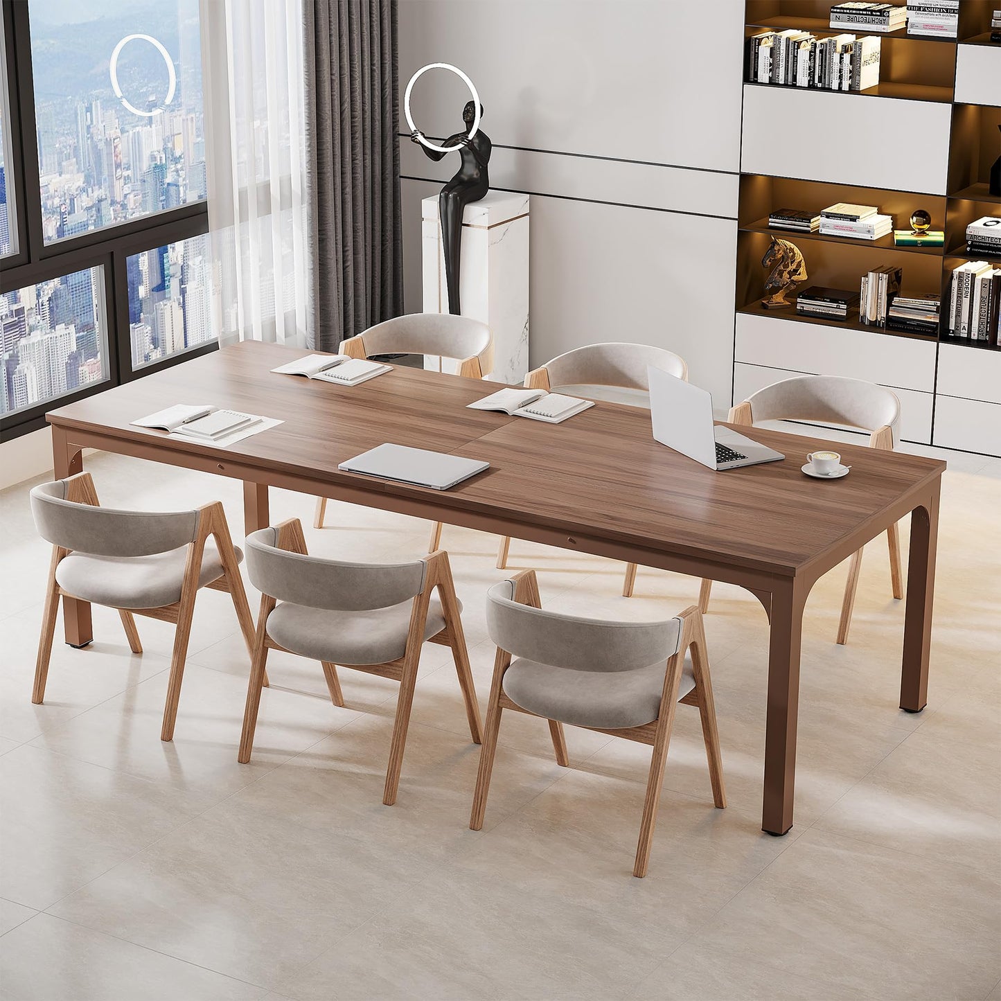 Tribesigns 6.5 FT Conference Room Table, 78.74" W x 27.56" D Large Office Conference Table, Modern Seminar Meeting Table Desk for Boardroom, Meeting Room (1, Rustic Brown)