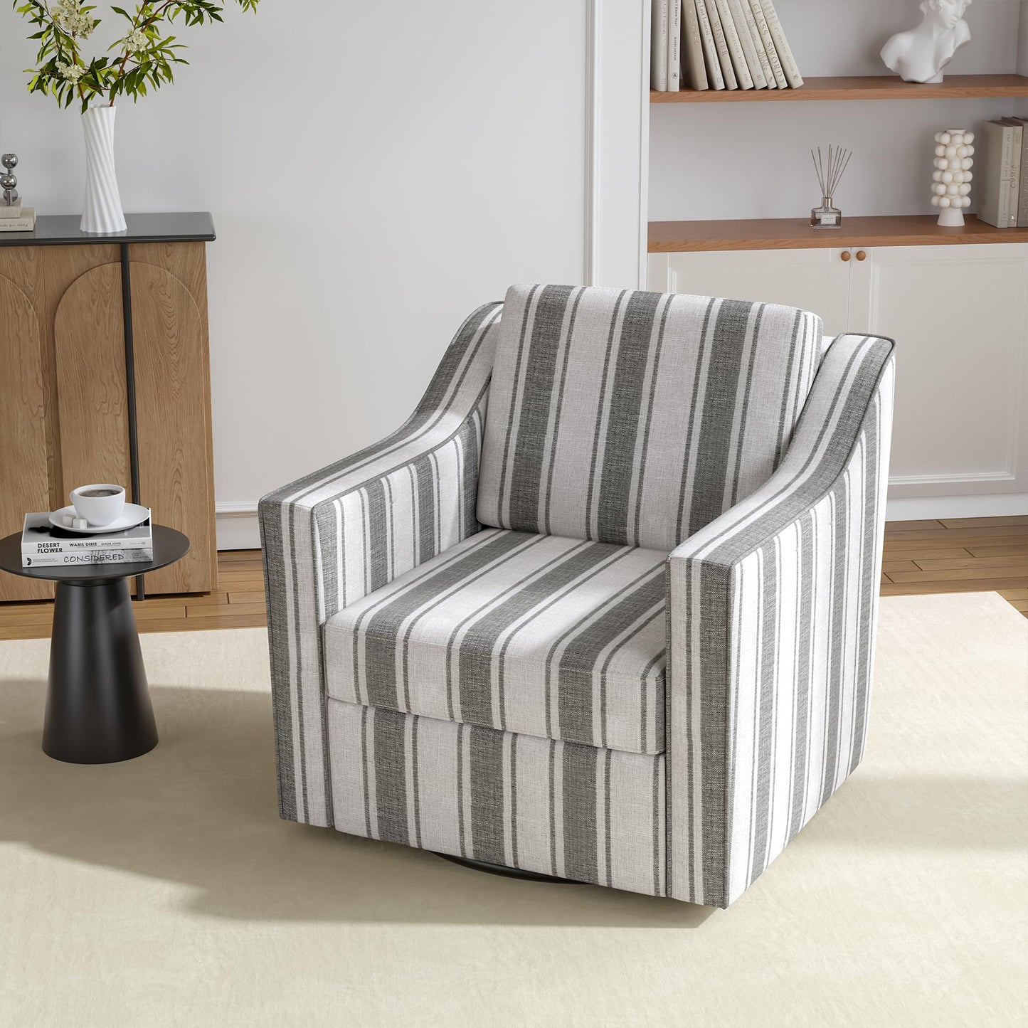 Swivel Accent Chairs Set of 2, 360° Swivel Upholstered Faux Leather Club Armchairs for Living Room, Comfy Single Sofa Reading Chair with Deep Seat, Metal Swivel Base, Coffee