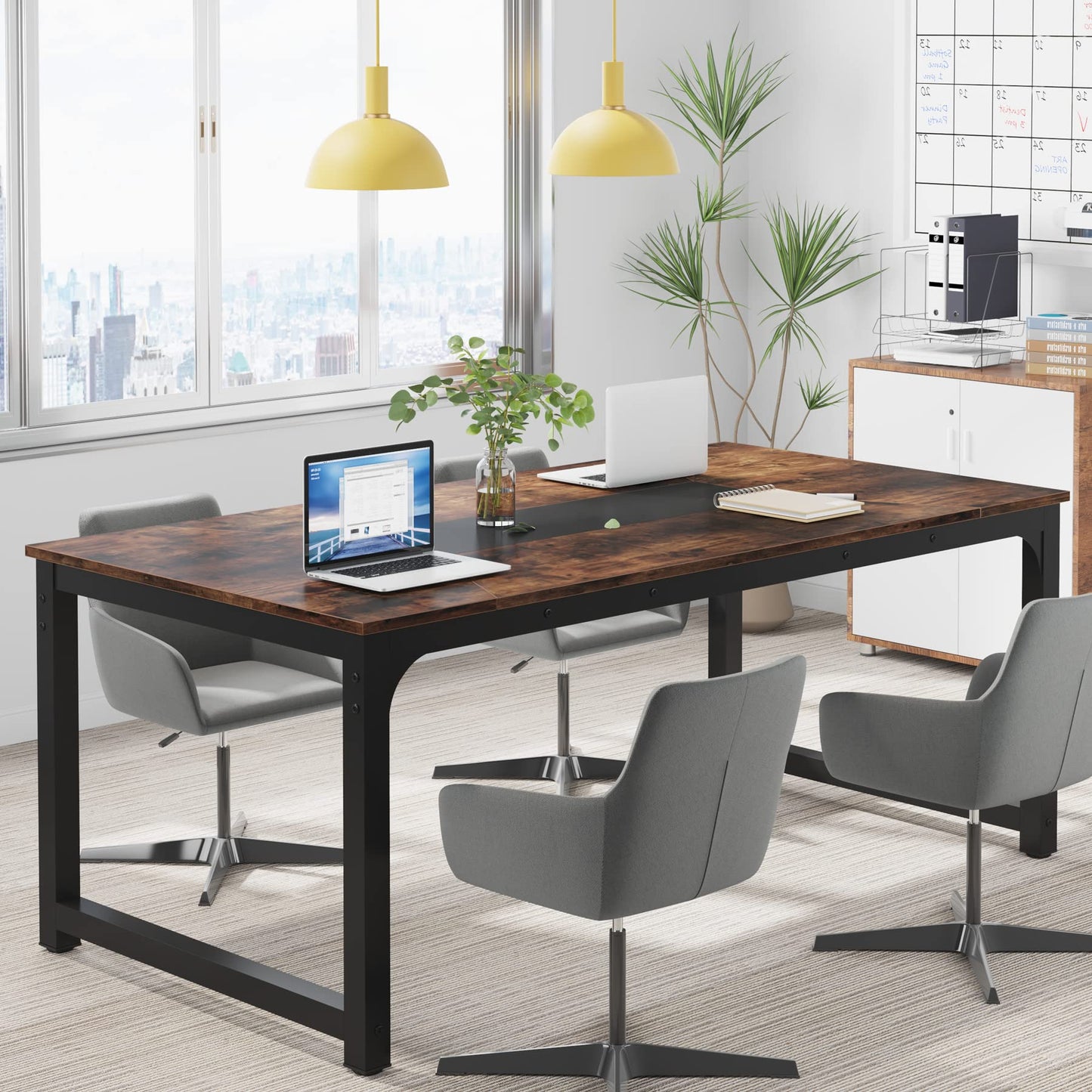 Tribesigns Modern Simple Computer Desk, 47 inch Vintage Office Desk Computer Table, Study Writing Study Desk Workstation for Home Office, Rustic Brown
