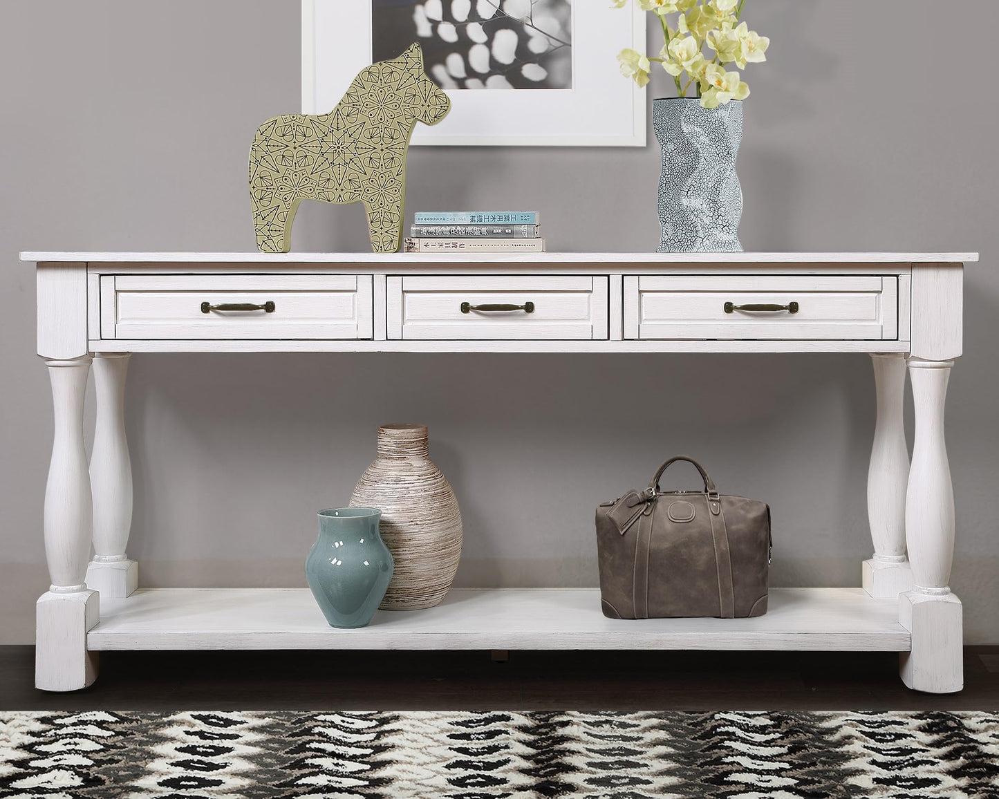 LKTART Solid Wood Console Table for Entryway,Long Sofa Table with 3 Drawers and Bottom Shelf for Hallway,Foyer,Entry,Easy Assembled (63" Light Espresso)
