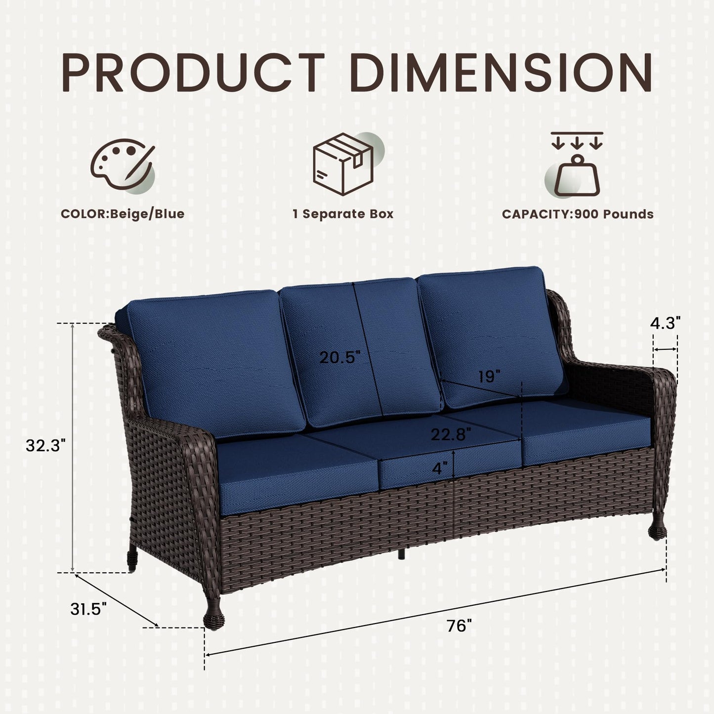 Wicker Patio Loveseat, All-Weather Rattan 2-Seat Sofa with Cushions, Outdoor Patio Furniture Set for Patio, Balcony, Backyard, Deck, Poolside