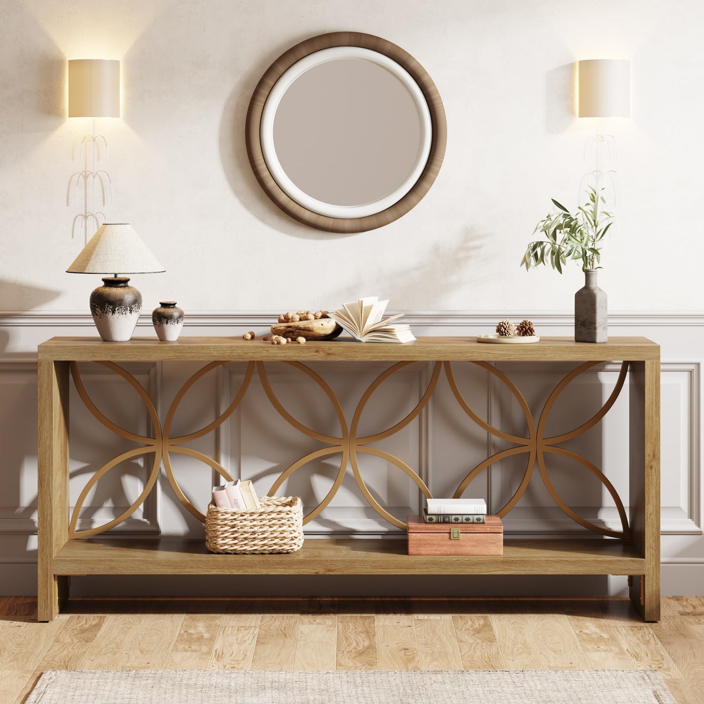 Tribesigns 70.9-Inch Narrow Sofa Table, Industrial Long Sofa Table Behind Couch, Entry Console Table with Storage for Entryway, Living Room, Foyer, Unique Design, Rustic Brown