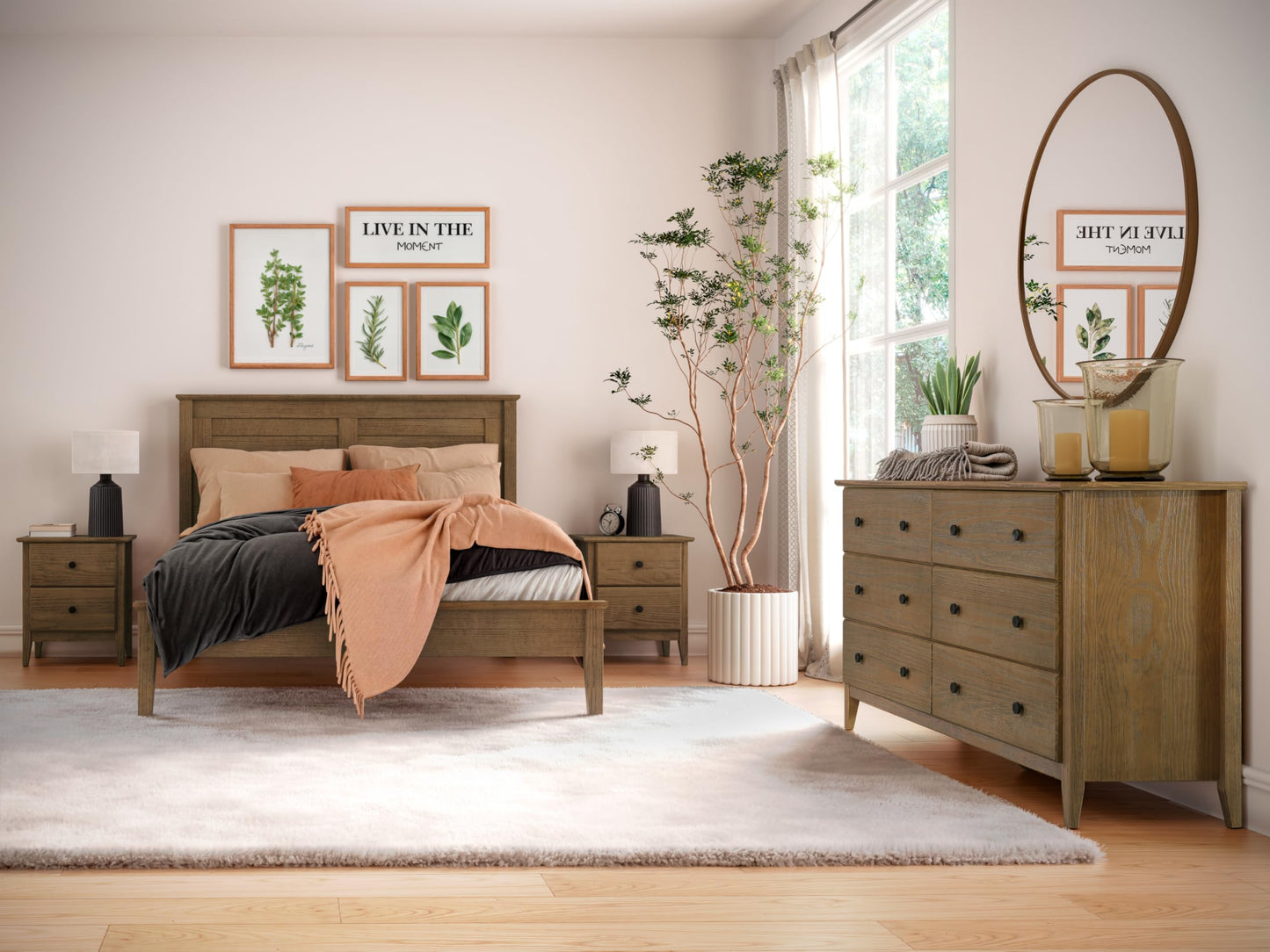 Grain Wood Furniture Greenport 6-Drawer Bedroom Dresser, Solid Wood with a Brushed Walnut Finish