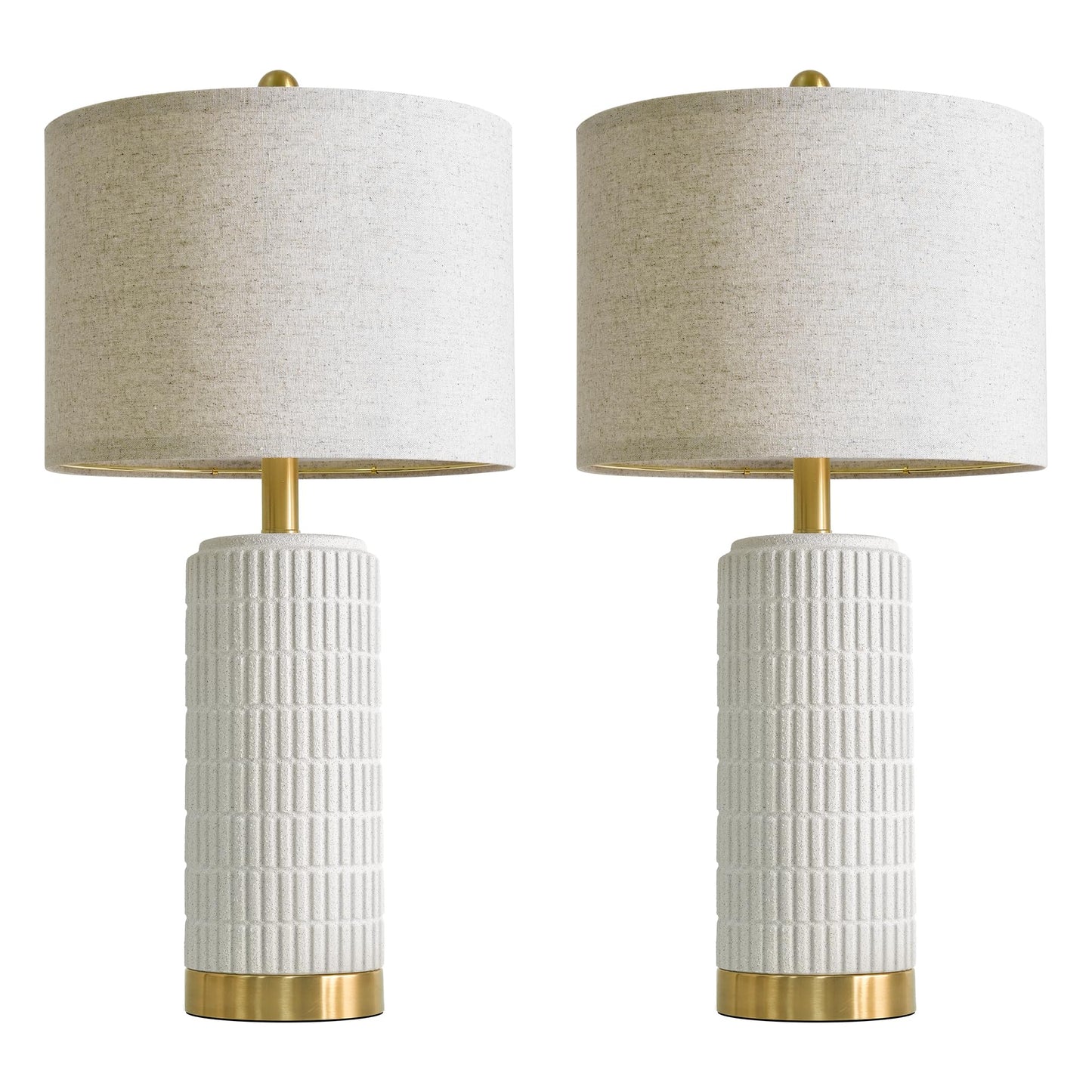 PoKat Small Bedside Table Lamps Set of 2 for Bedroom Living Room, 21.5'' Modern Ceramic Nightstand Lamps with Gold Base, Farmhouse Table Lamps for Office End Side Table Console, White and Beige