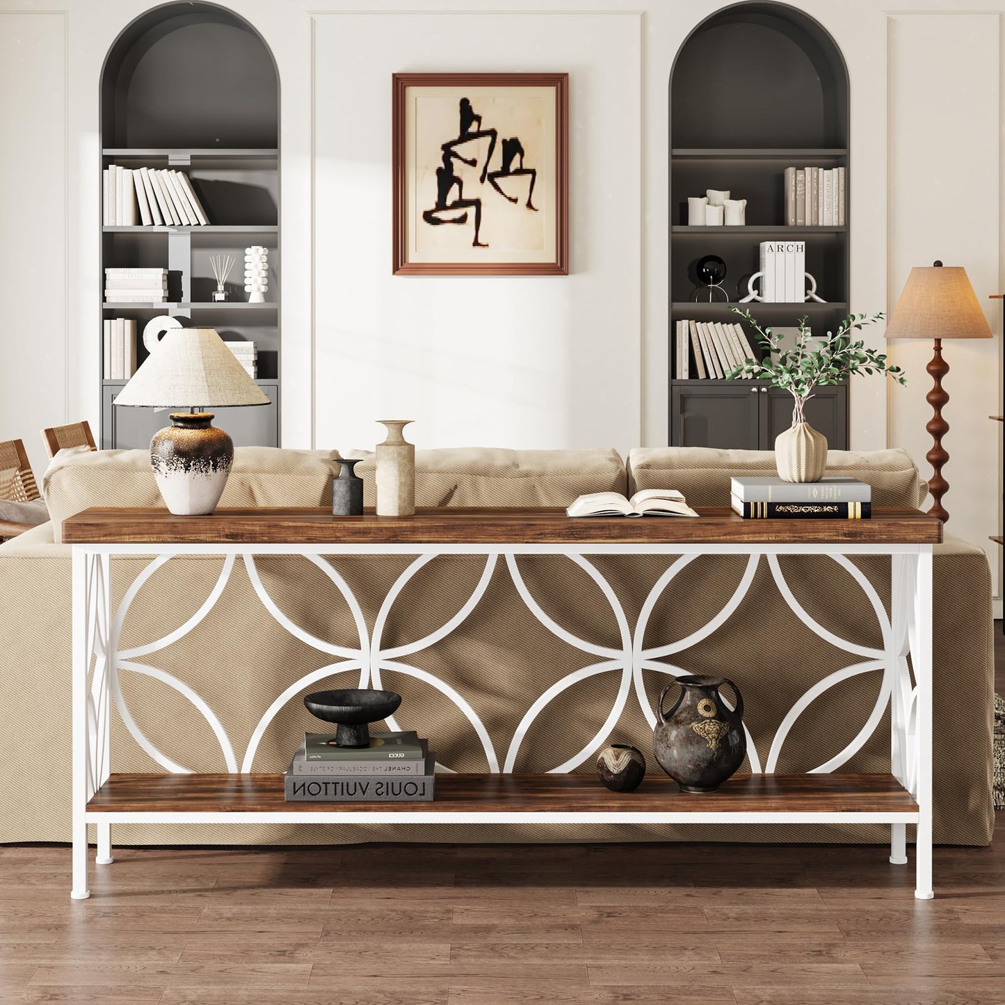 Tribesigns 70.9-Inch Narrow Sofa Table, Industrial Long Sofa Table Behind Couch, Entry Console Table with Storage for Entryway, Living Room, Foyer, Unique Design, Rustic Brown