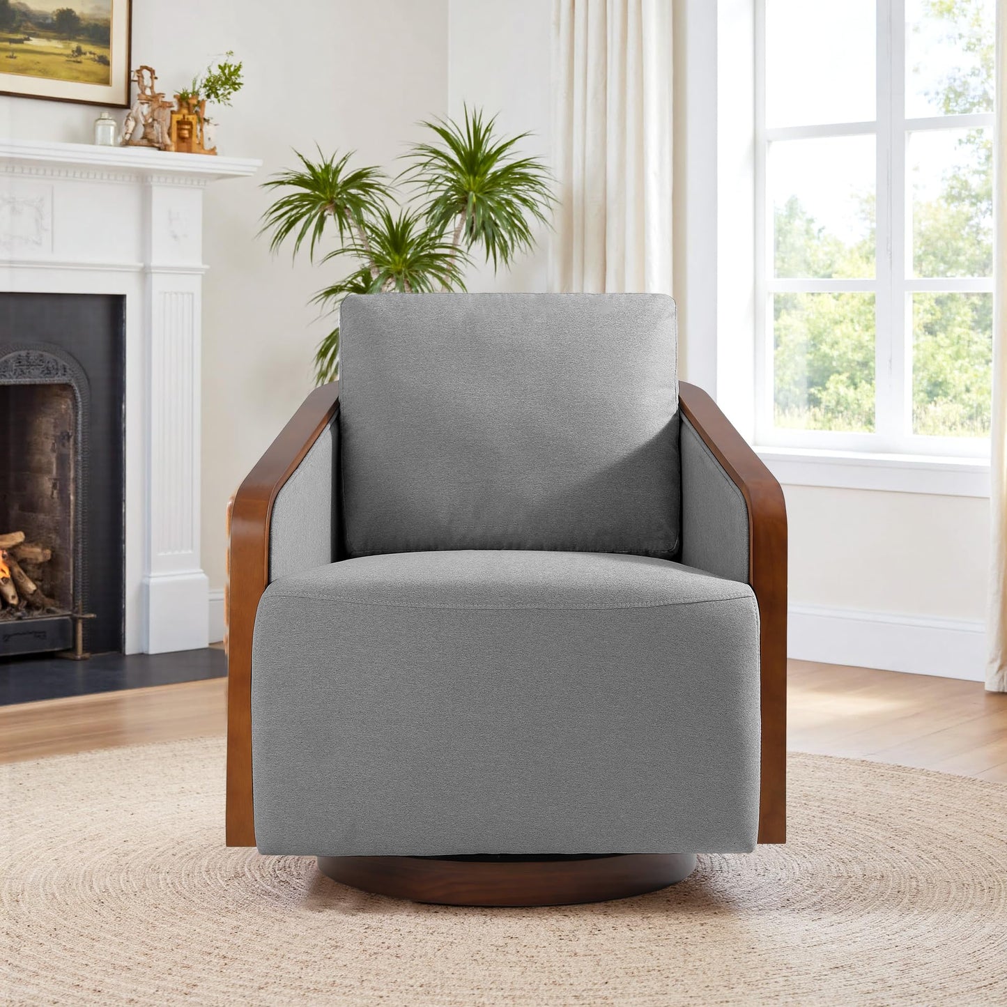 360° Swivel Barrel Chairs Set of 2, Upholstered Swivel Round Barrel Chair, Comfy Chenille Fabric Single Club Armchair Accent Chair for Living Room, Reading Room, Bedroom, Beige Brown