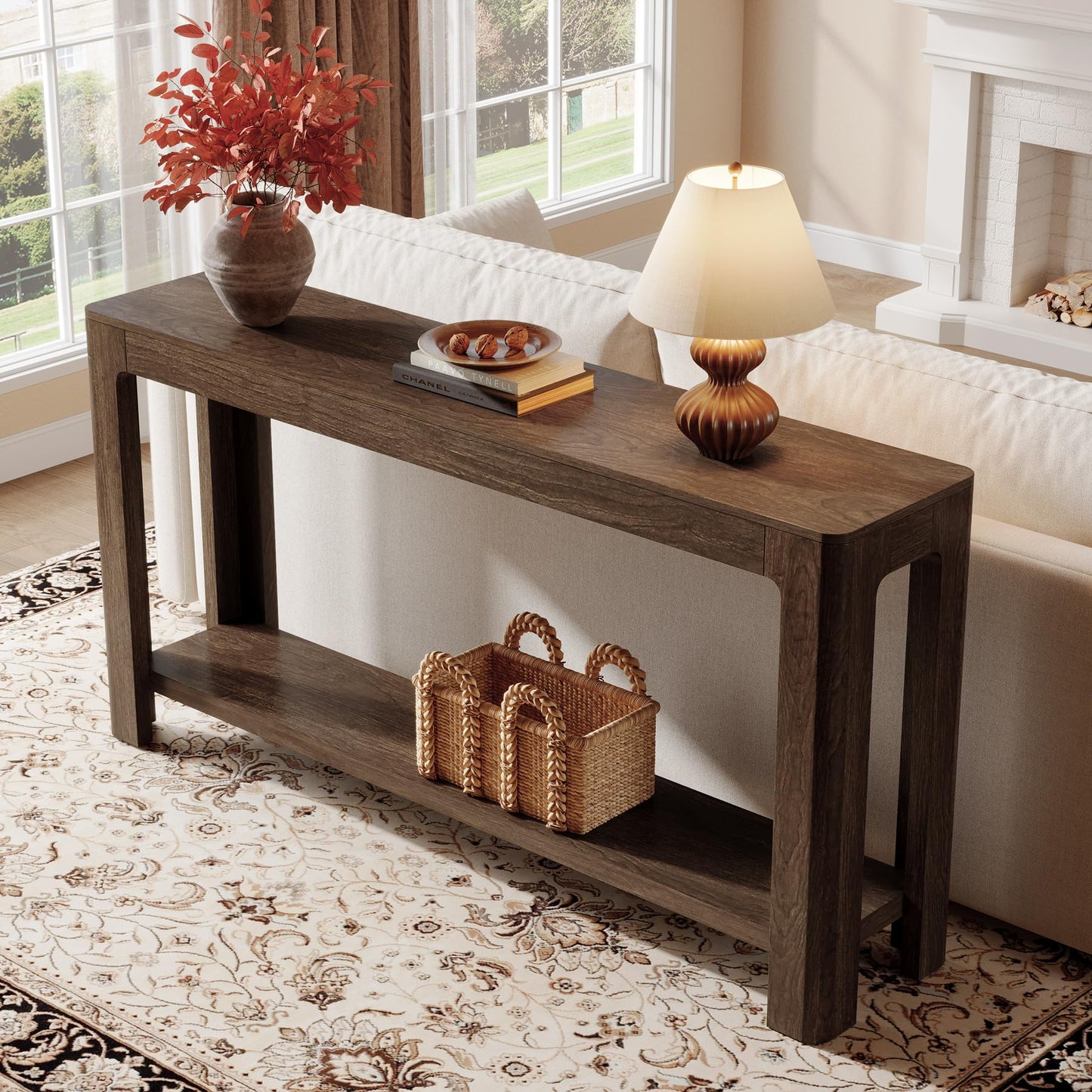 Tribesigns 63 Inch Entryway Console Table, 2-Tier Farmhouse Narrow Sofa Table Behind Couch, Accent Entrance Console Furniture for Entryway, Foyer, Hallway, Rustic Brown