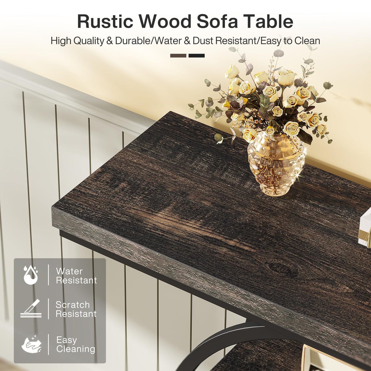 Tribesigns 41.3" Console Table, Industrial 4-Tier Sofa Table Entryway Table with Circle Base, Narrow Wood Accent Tables with Storage Shelves for Living Room, Hallway, Foyer, Rustic Brown