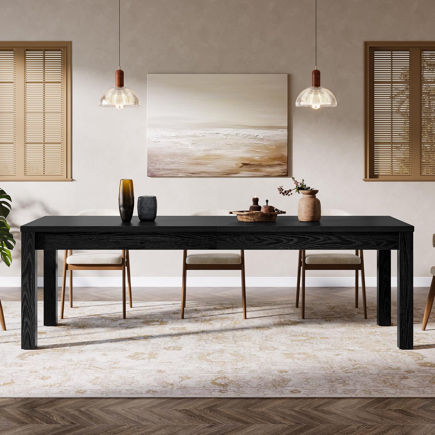 78.7" Large Dining Table for 6 8 10, Solid Wood Rustic Kitchen Table, Modern Farmhouse Rectangular Dining Desk for Kitchen, Living Room, Wood Brown