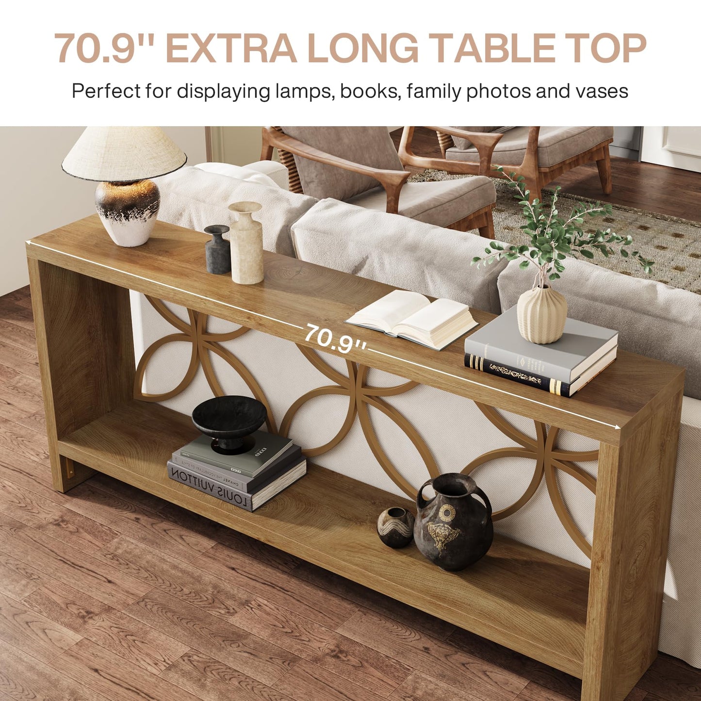 Tribesigns 70.9-Inch Narrow Sofa Table, Industrial Long Sofa Table Behind Couch, Entry Console Table with Storage for Entryway, Living Room, Foyer, Unique Design, Rustic Brown