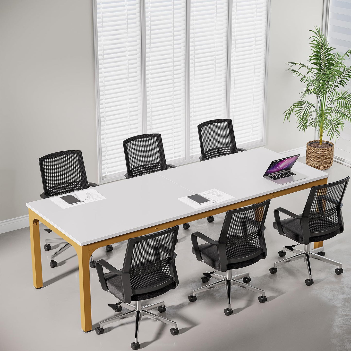 Tribesigns 6.5 FT Conference Room Table, 78.74" W x 27.56" D Large Office Conference Table, Modern Seminar Meeting Table Desk for Boardroom, Meeting Room (1, Rustic Brown)