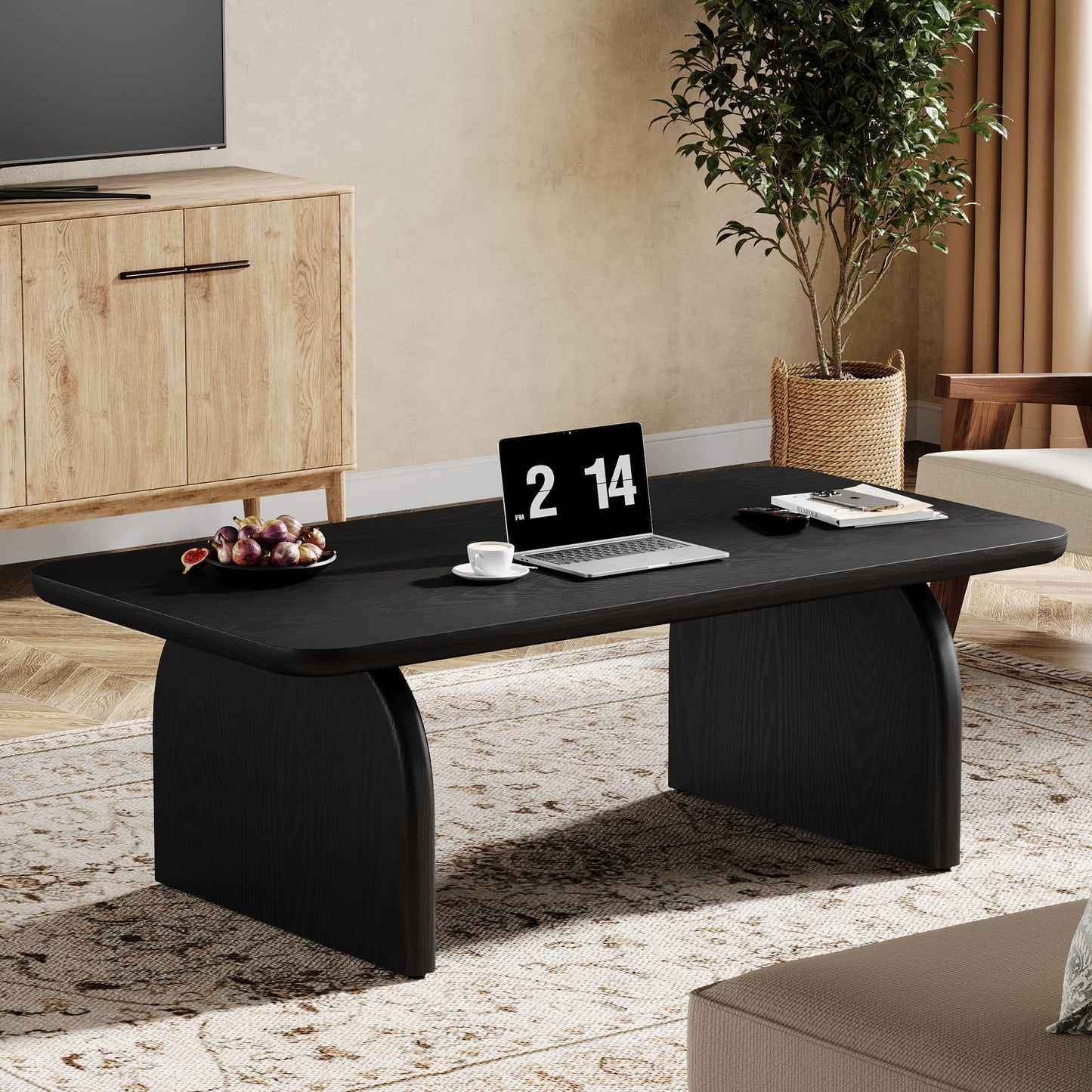 Tribesigns Rectangle Coffee Table, 47-Inch Wood Rectangular Living Room Table, Farmhouse Accent Center Low Cocktail Tea Table with Sturdy Base & Rounded Corners, Easy Assembly (Natural Brown)