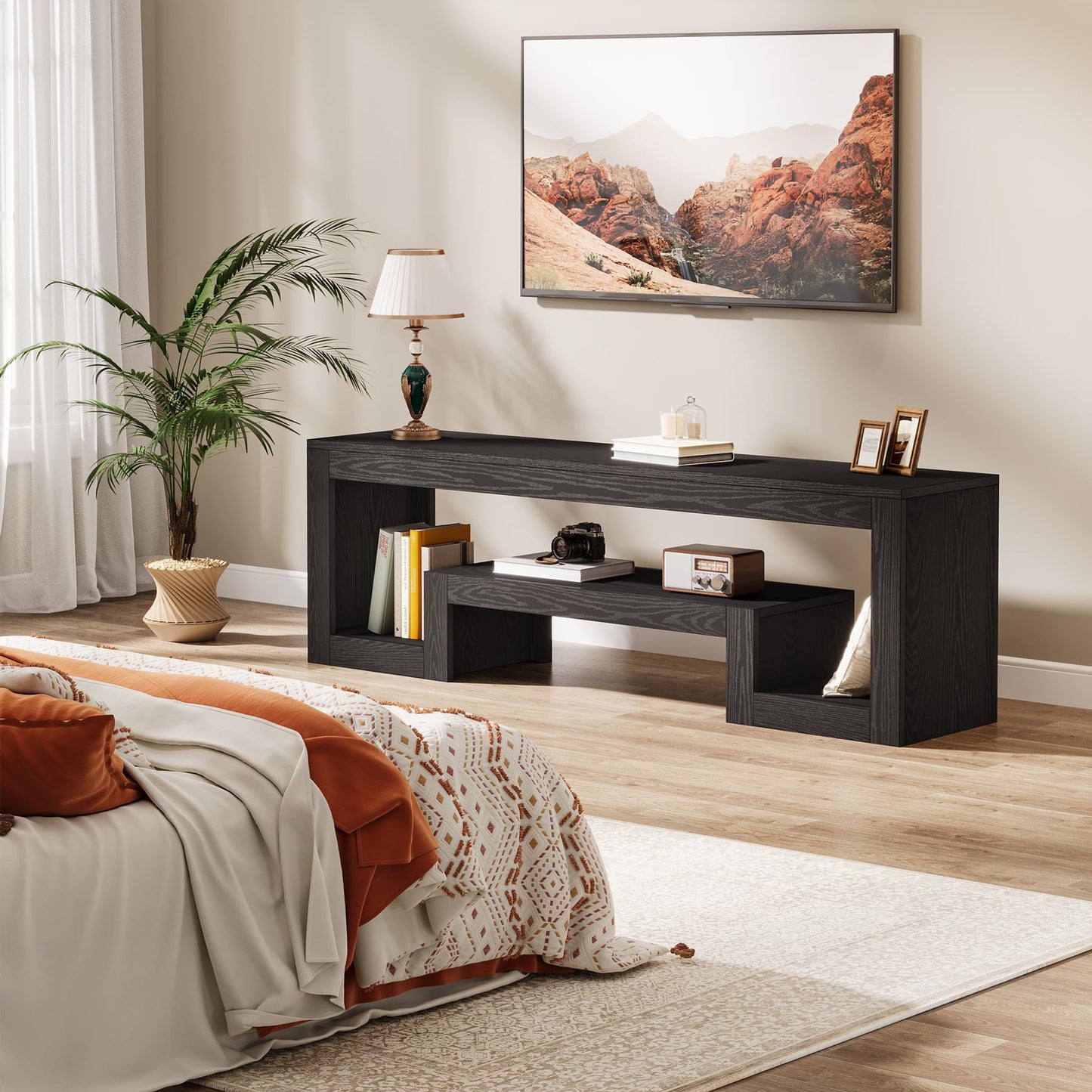Tribesigns 63-Inch TV Stand for 55/60/65/75-Inch TVs, Farmhouse Entertainment Center with Open Storage Shelves, Wood Television Console for Living Room, Bedroom