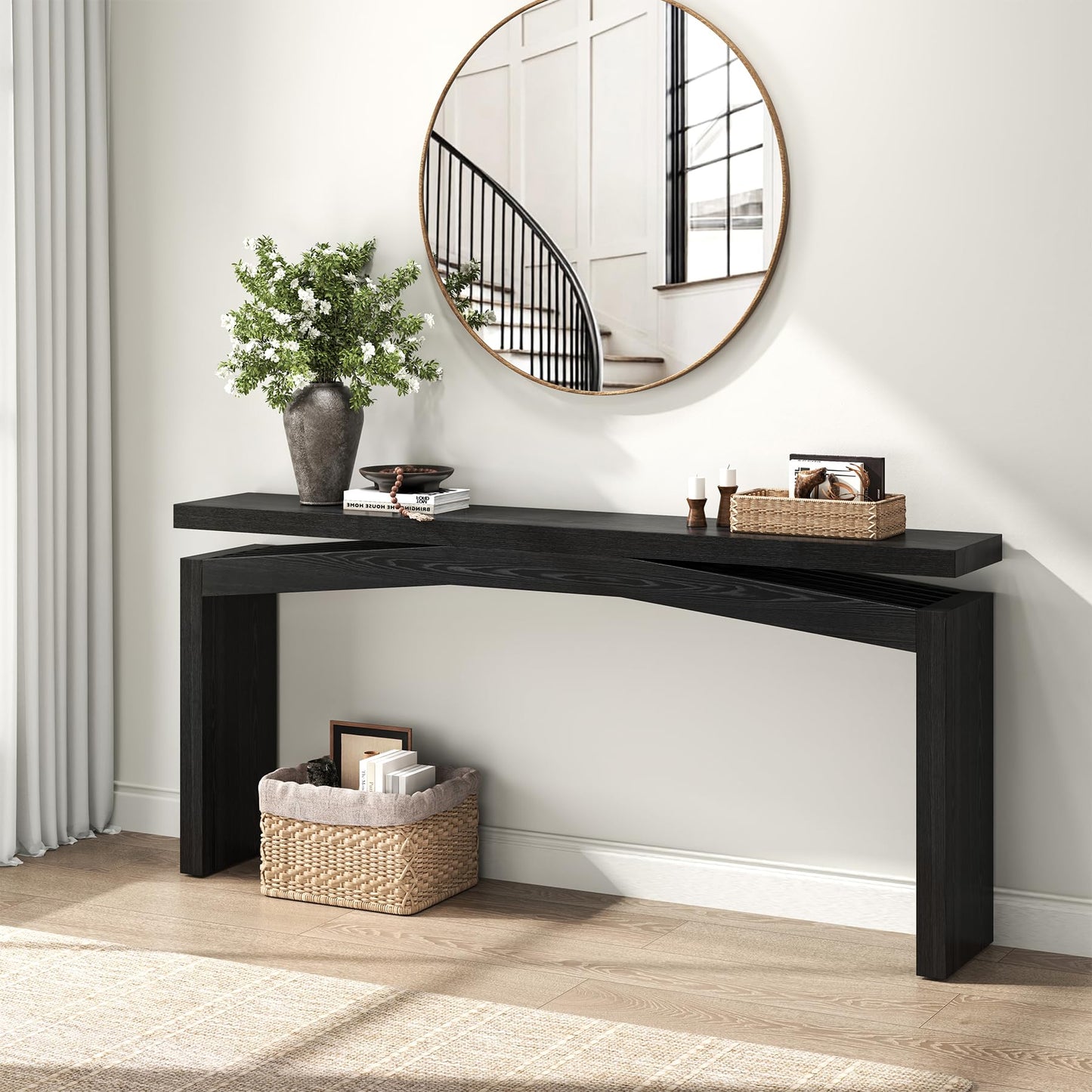 Epecoya Console Tables for Entryway 63-Inch, Wooden Sofa Tables Narrow Long Behind Couch Farmhouse, Modern Entryway Tables Rectangular for Entrance, Home, Living Room, Natural Brown