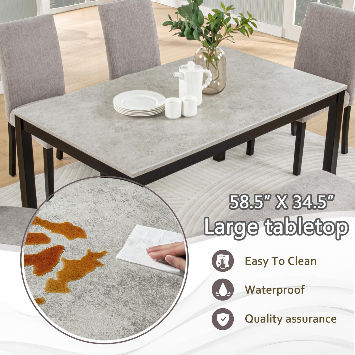 LKTART 6 Piece Kitchen Dining Set, 58.5" Rectangular Wooden Dinner Table with 4 Upholstered Chairs and a Bench for Living Room, Home Bar and Kitchen, Walnut
