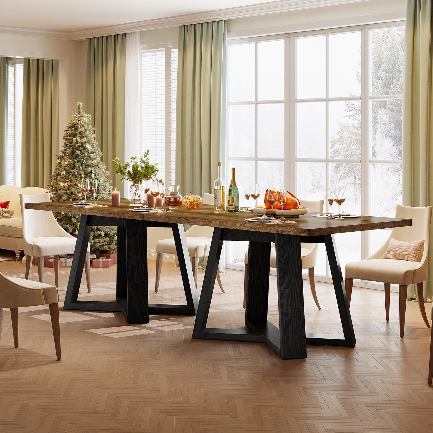 Tribesigns 47-Inch Dining Table for 4 People, Modern Kitchen Table with Wooden Legs, Dinner Table for Kitchen, Dining Room, Small Space, White and Brown