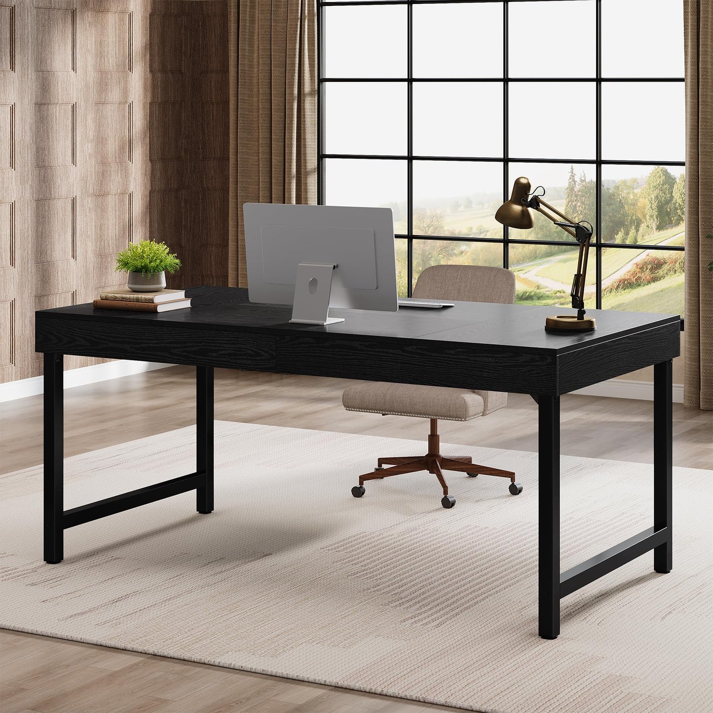 Tribesigns 55" Industrial Executive Desk for Home Office, Rustic Simple Computer Laptop Desk with Strong Metal Legs, Study Writing Table Business Workstation, Small Conference Table