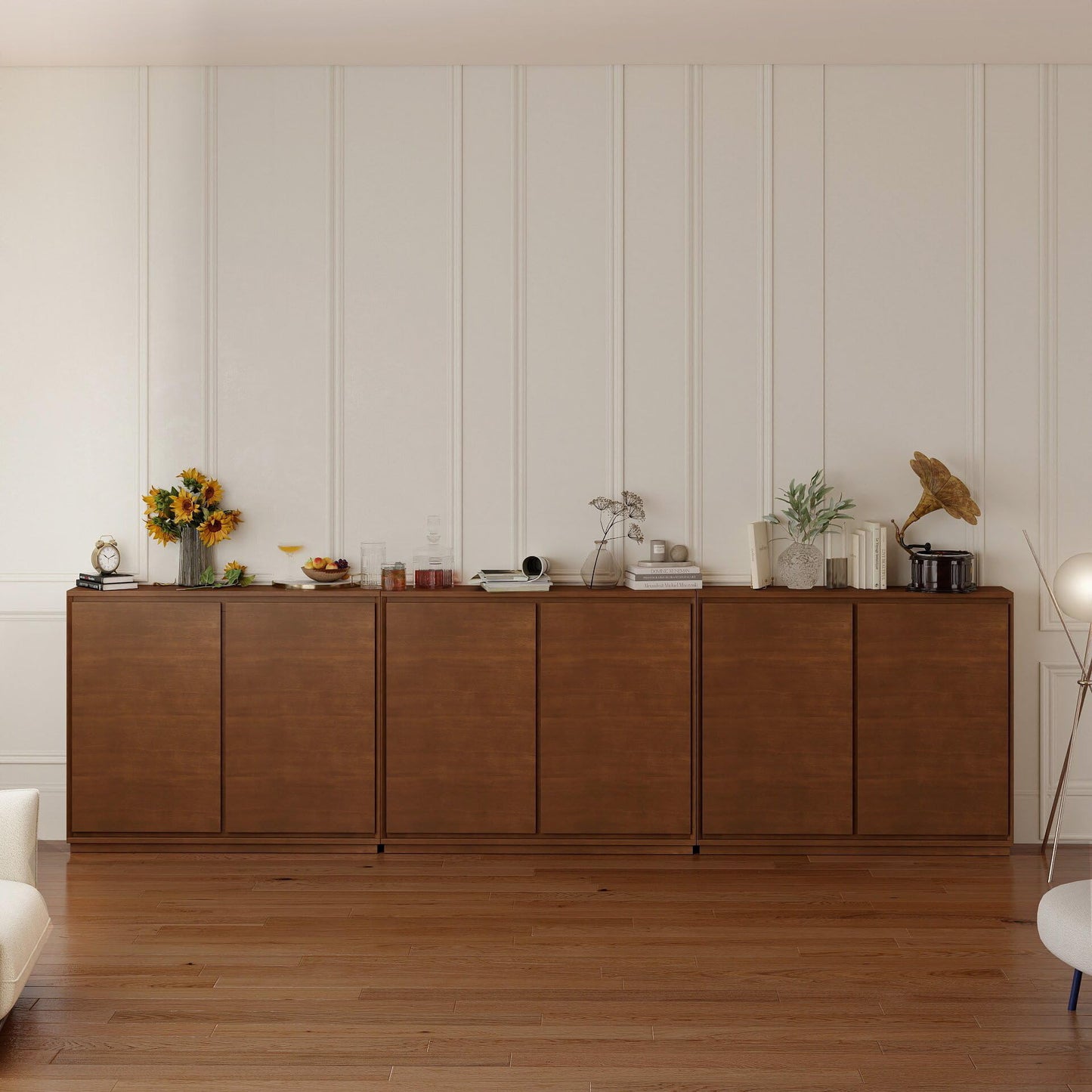 LKTART Mid Century Modern Sideboard Buffet Cabinet, Narrow Walnut Sideboard,Wood Storage Cabinet Credenza with 2 Doors for Living Room, Kitchen, Entryway, Hallway(9.25" D*39" L)