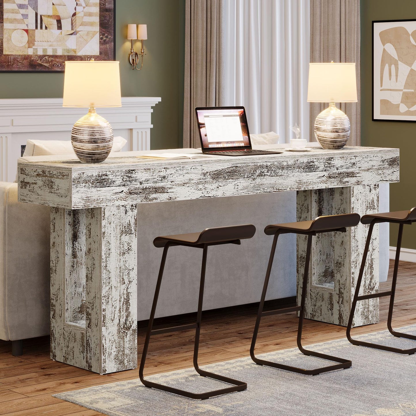 Tribesigns Farmhouse Console Table, 63-Inch Long Narrow Sofa Table Behind The Couch, Wooden Rectangular Entryway Table for Entrance, Hallway, Living Room (Natural)