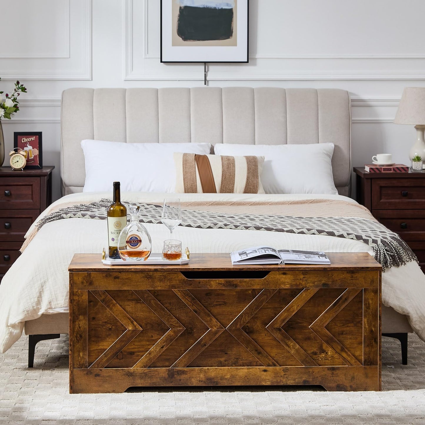 47.2” Storage Bench,Extra Large Wooden Storage Chest with 2 Safety Hinges,entryway Bench,Blanket Storage,Shoe Storage Bench for Entryway,Bedroom,Living Room,Easy Assembly.-Greige