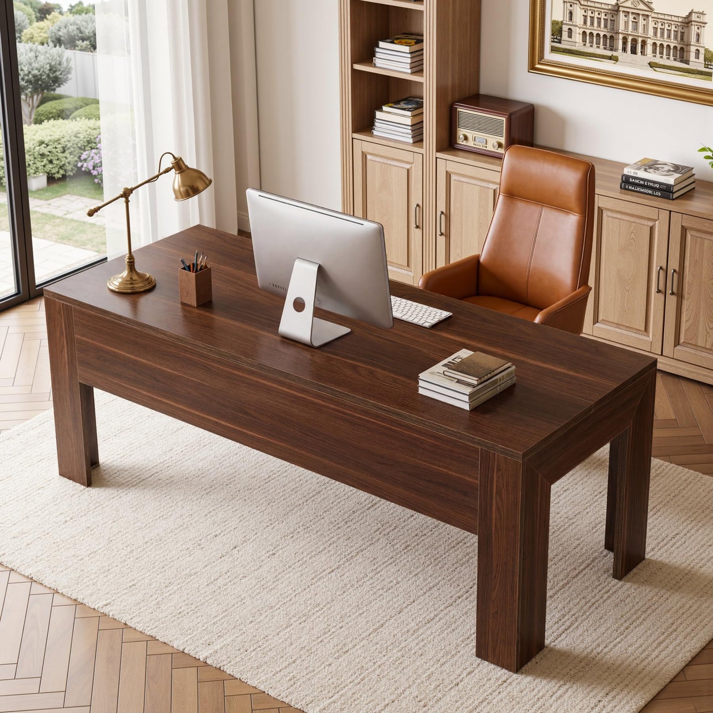 Tribesigns 63-Inch Office Desk, Modern Executive Desk with Large Tabletop, Wooden Computer Desk, Long Workstation for Home Office, Light Brown