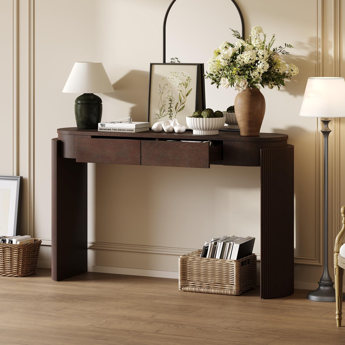 LKTART Solid Wood Console Table Sofa Tables with Drawers and Shelves Small Entryway Table for Living Room,Behind the Couch Table,Foyer(42" Espresso)