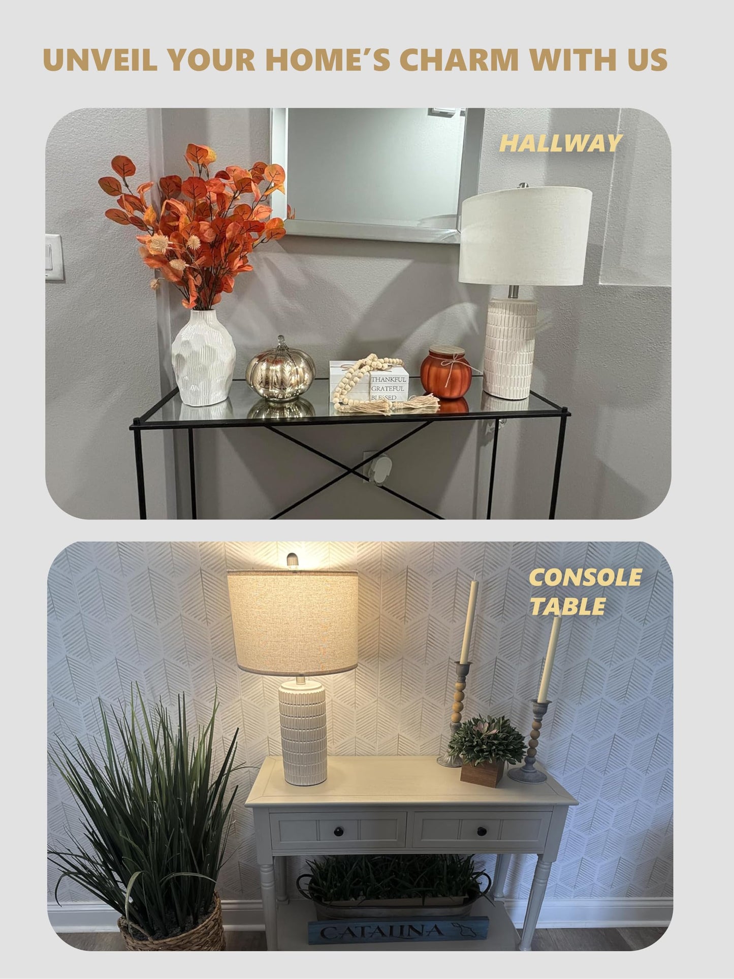 PoKat 23" Modern Ceramic Table Lamp Set of 2 for Living Room White Desk Lamps for Bedroom Farmhouse Bedside Nightstand Lamp House Warming Gifts New Home Decor End Table Lamps Gifts for Women Mom Beige