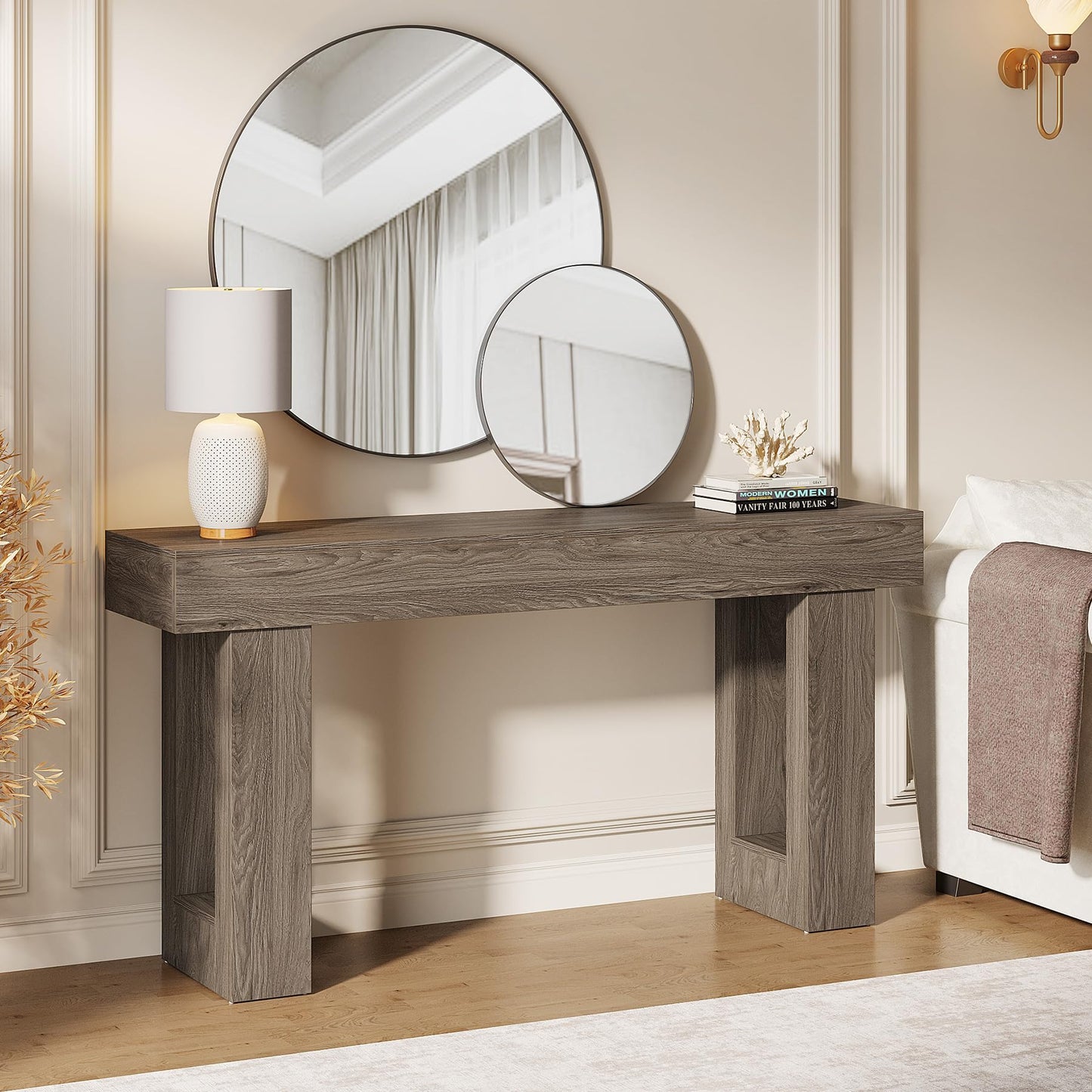 Tribesigns 63-Inch Long Console Table, Wooden Rectangular Sofa Table Behind The Couch, Farmhouse Entryway Table for Entrance, Hallway, Living Room (Natural)