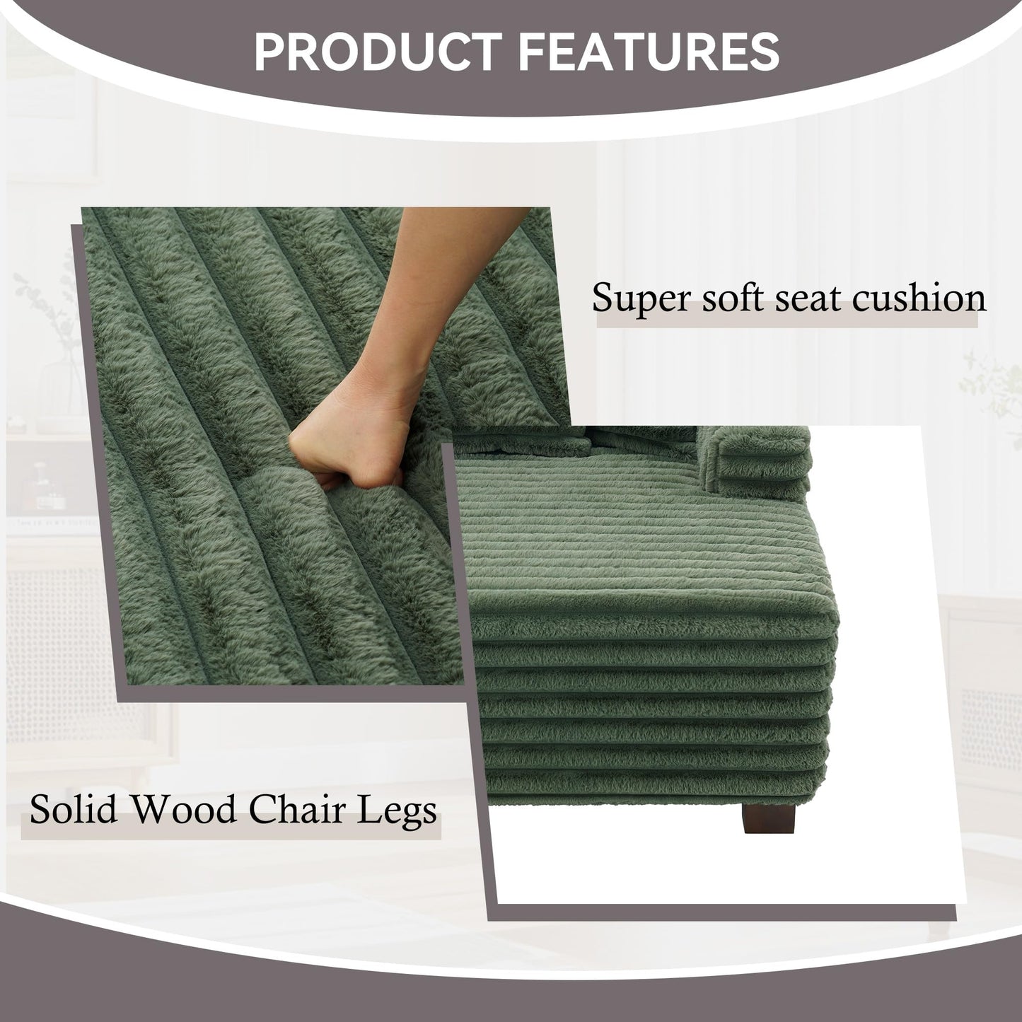 59" Chaise Lounge Chair Indoor, Upholstered Oversized Sleeper Sofa Bed Reading Chairs with 3 Soft Pillows & 2 Cup Holders, Comfy Cloud Deep Seat Sofa for Living Room Bedroom, Set of 2, Navy