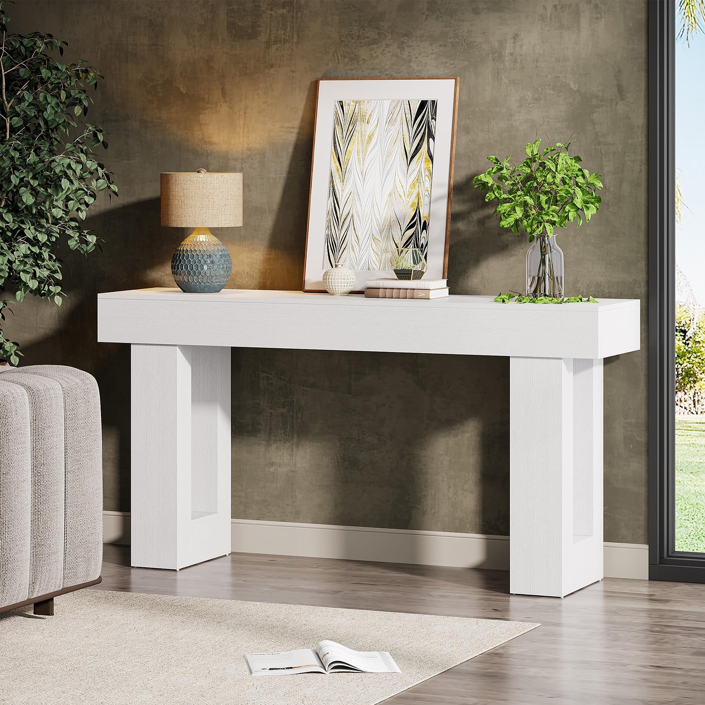 Tribesigns 63-Inch Long Console Table, Wooden Rectangular Sofa Table Behind The Couch, Farmhouse Entryway Table for Entrance, Hallway, Living Room (Natural)