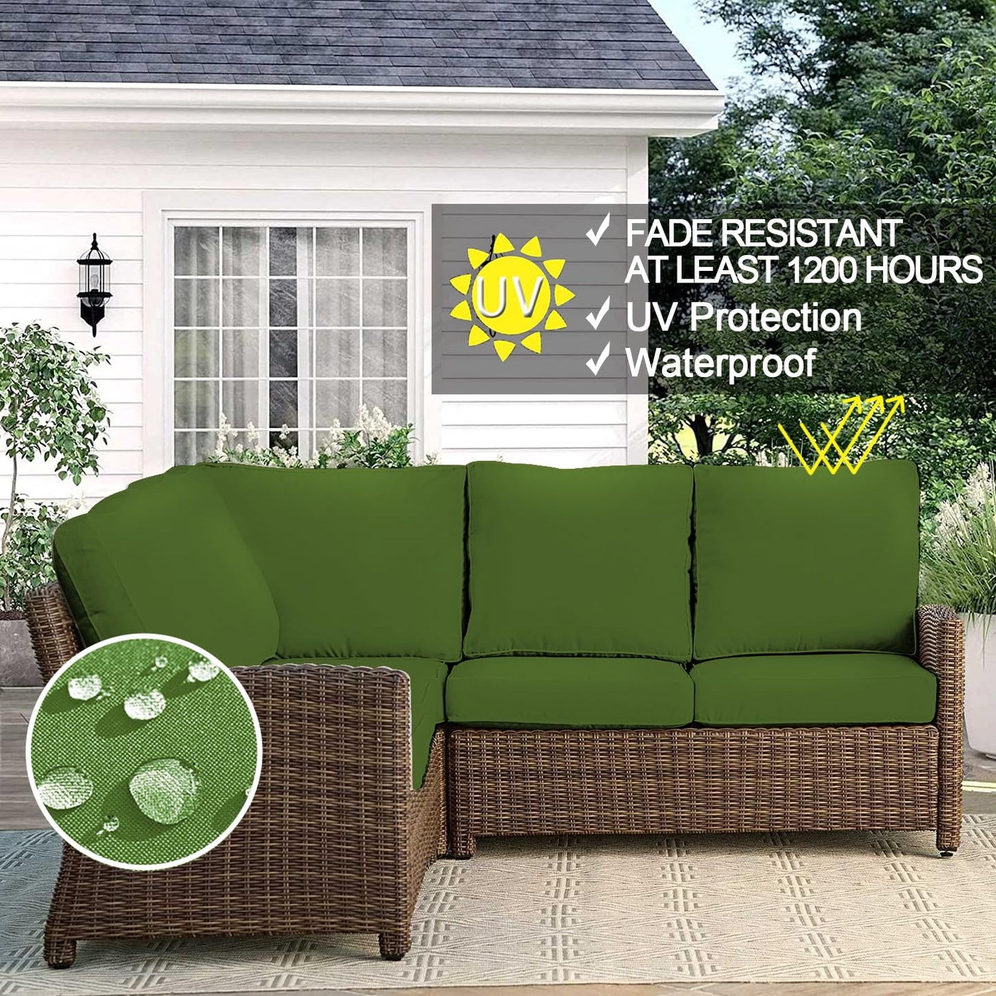 VAKADO Outdoor Patio Furniture Chair Cushion Replacement Covers Set of 4 Waterproof Decorative Cushion Cases Decor for Bench Garden Porch Couch Tent(Turquoise, 24"X24"X4")