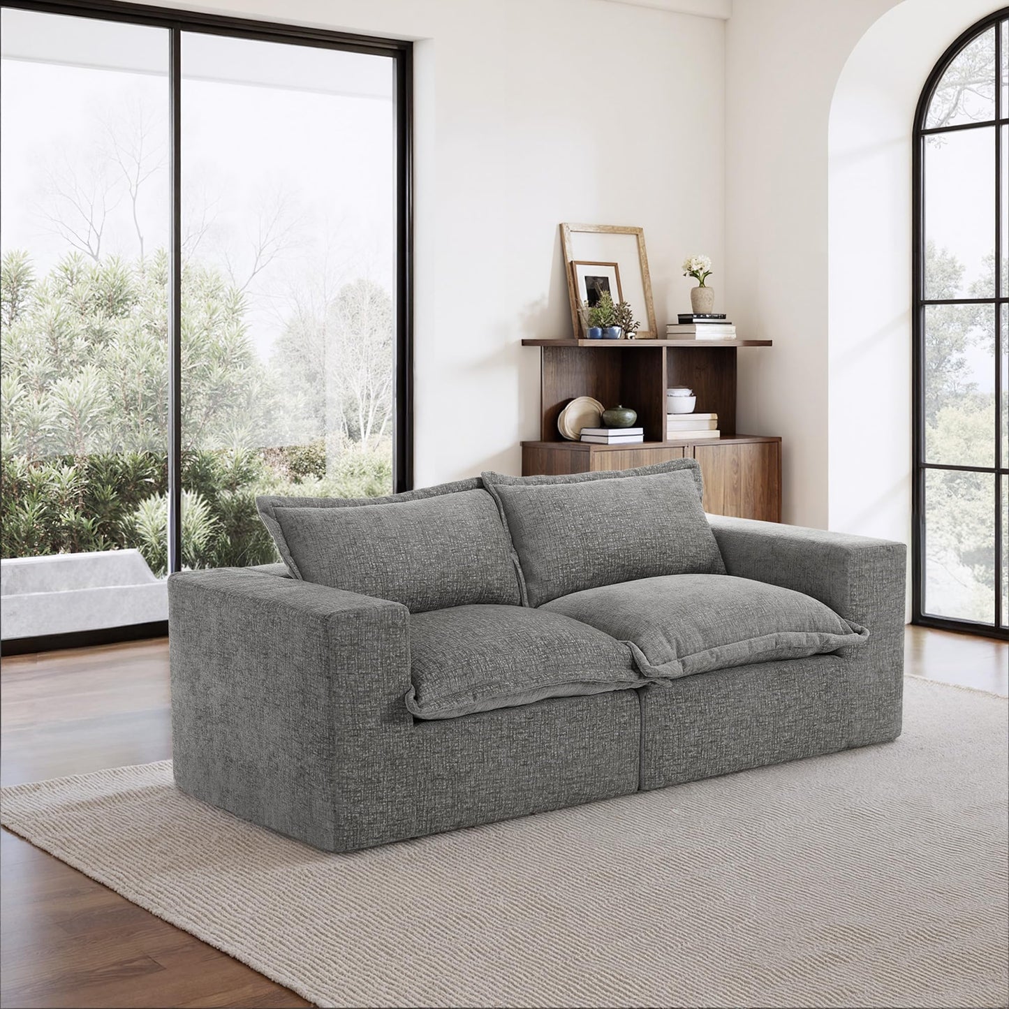 116" Modular Sectional Sofa, Comfy L Shaped Modular Coush Sofa with Ottoman, 3-Seat Chenille Cloud Couches Deep Seat Sofa for Living Room, Apartment, Small Spaces, Beige