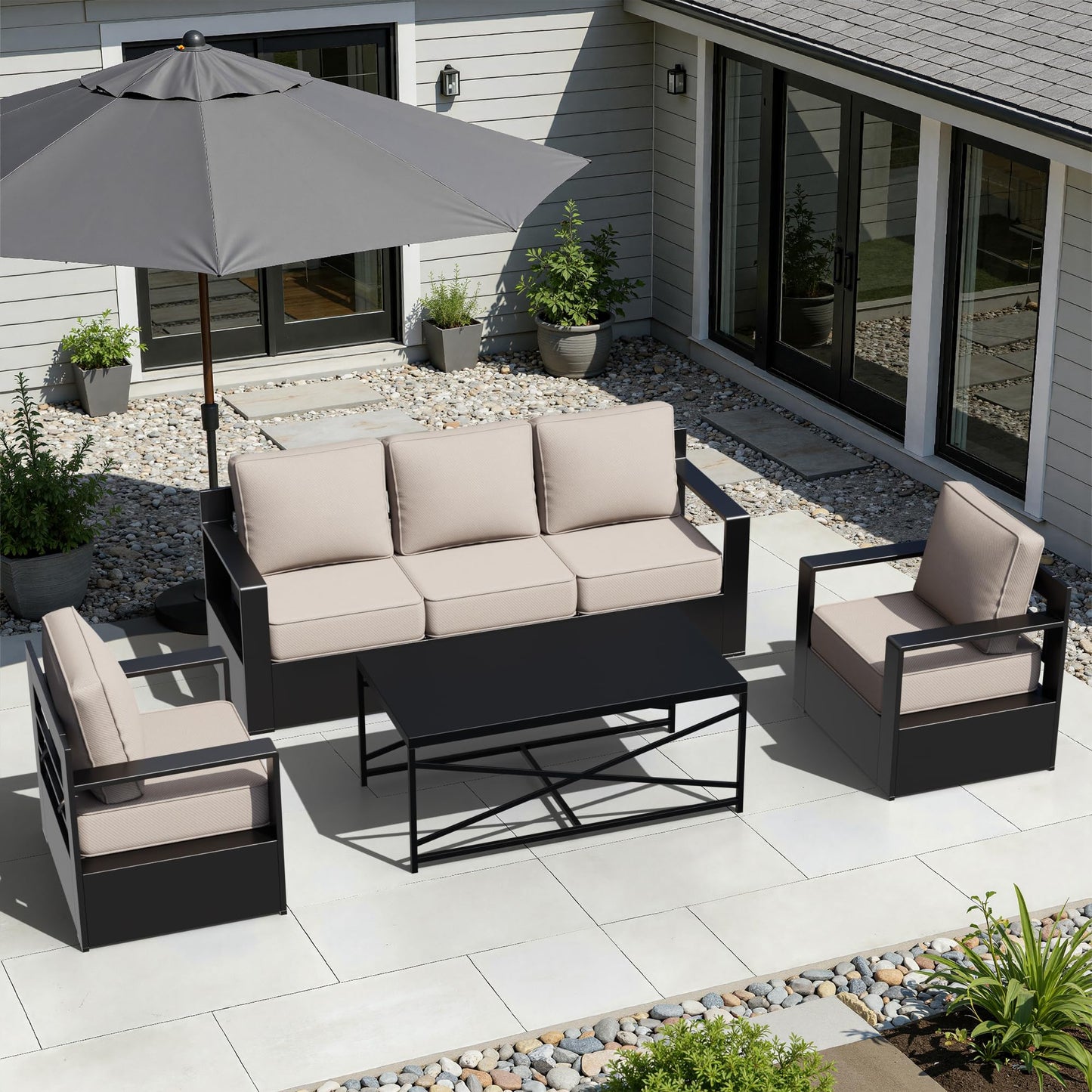Aluminum Patio Swivel Chair - Outdoor Swivel Rocking Chair with 6" Thick Removable Cushions, All-Weather Metal Frame, Deep Setting for Garden, Poolside and Porch