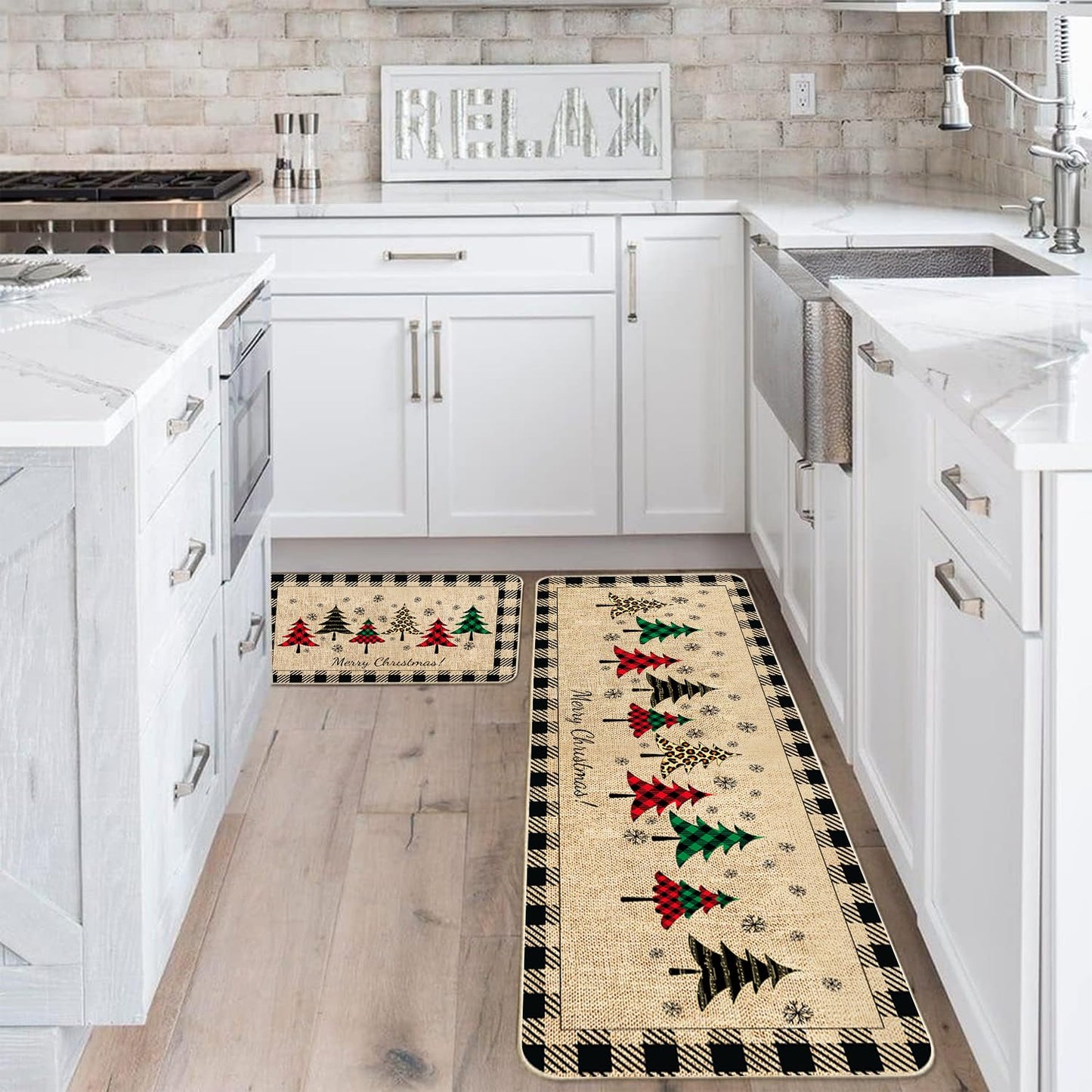 VAKADO Fall Outdoor Welcome Door Mat for Front Door Entrance Classroom Farmhouse Doormat Non-Slip Rubber Backing Autumn Entrance Rug Easy to Clean 17x29 Inch,Black White Buffalo Check Plaid