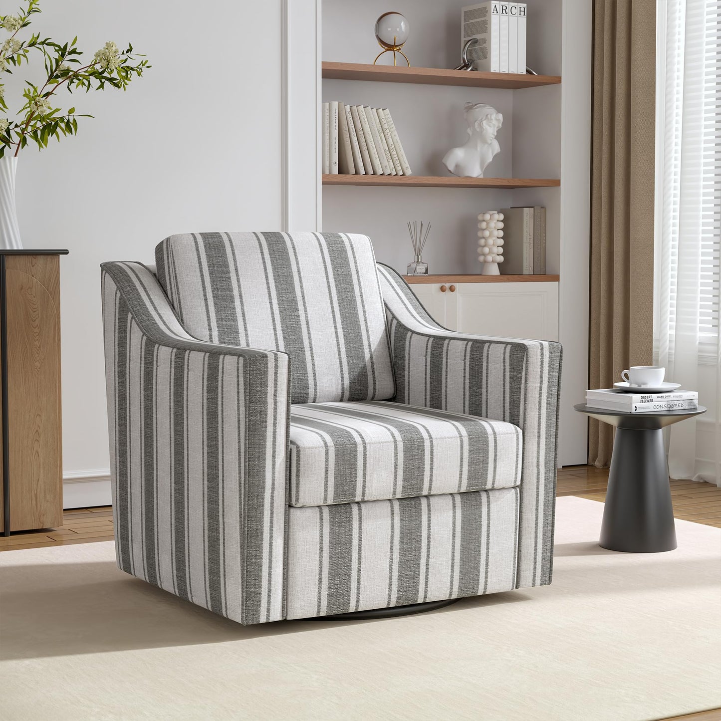 Swivel Accent Chairs Set of 2, 360° Swivel Upholstered Faux Leather Club Armchairs for Living Room, Comfy Single Sofa Reading Chair with Deep Seat, Metal Swivel Base, Coffee