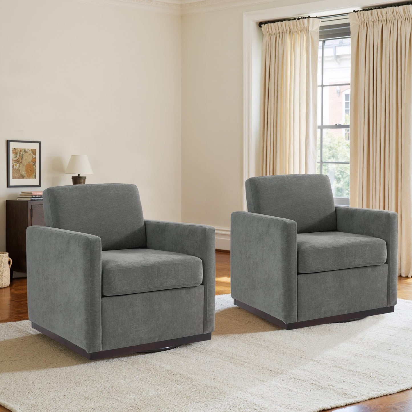 Faux Leather Swivel Accent Chairs Set of 2, 360° Swivel Upholstered Club Armchairs for Living Room, 31" Wide Square Single Sofa Reading Chair with Deep Seat, Metal Swivel Base, Navy