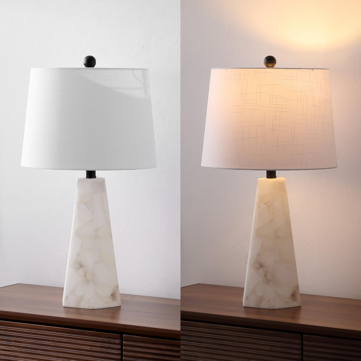 JONATHAN Y 25.5" Natural/Black Modern Table Lamp for Bedroom, White Linen Shade, Contemporary Bedside Nightstand Lamp for Living Room, LED Bulb Included (JYL6205B)