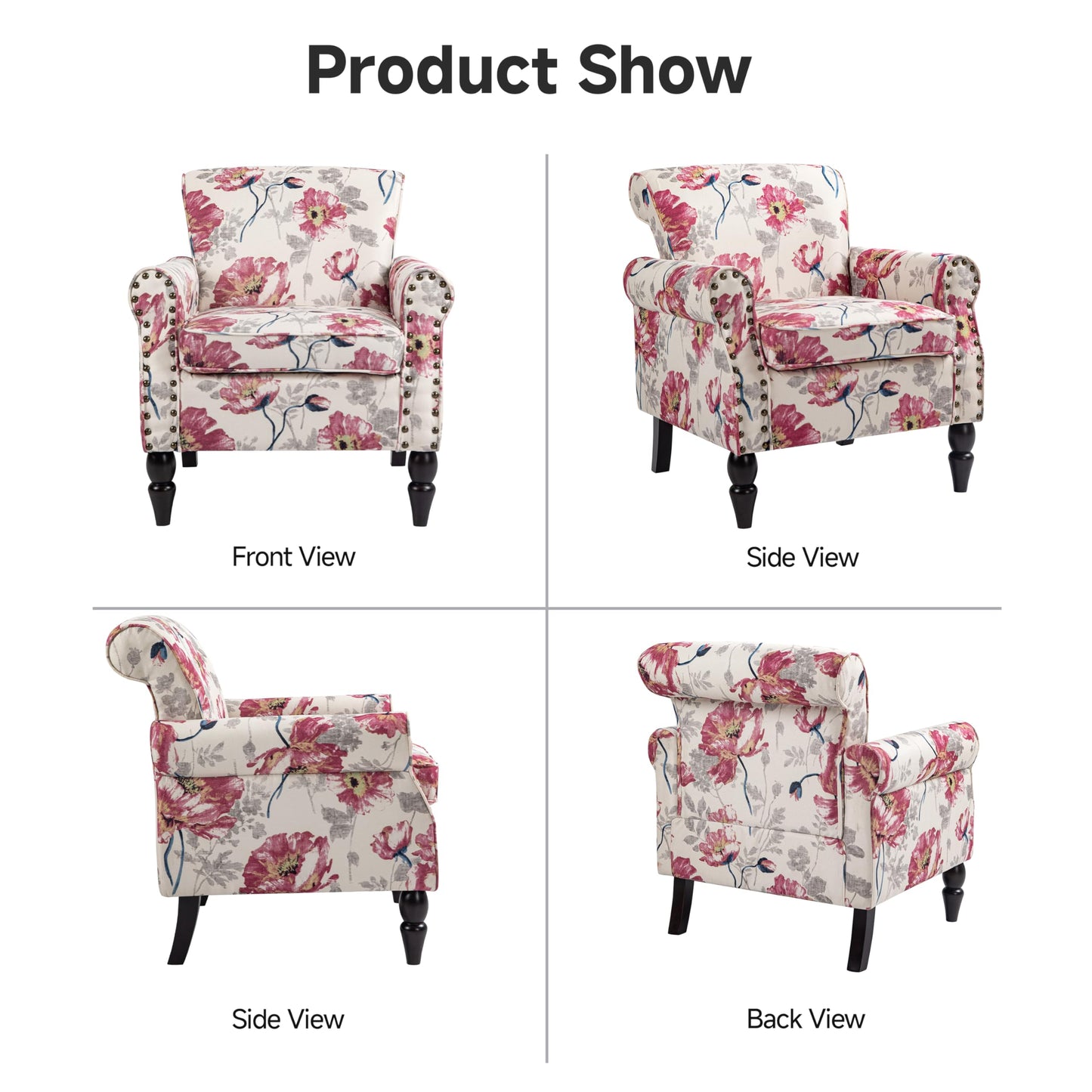 Wingback Accent Chairs Set of 2, Mid-Century Modern Upholstered Armchair Living Room Chair with Nailhead Trim & Rolled Armrest, Comfy Lounge Chair Single Sofa Chair for Bedroom, Light Blue
