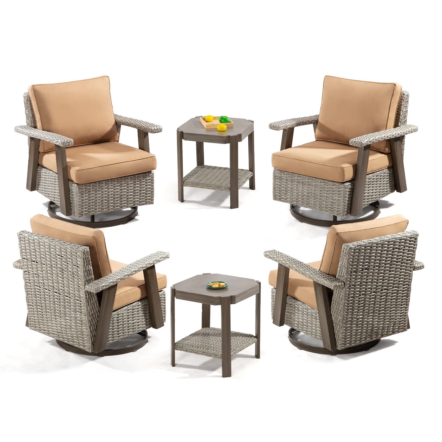 Joyside Patio Chair - Outdoor 360 Degree Swivel Rocker Chair with Durable Fabric Cushion and Ergonomic Structure, Patio Wicker Dining Chair(Grey/Dark Blue)